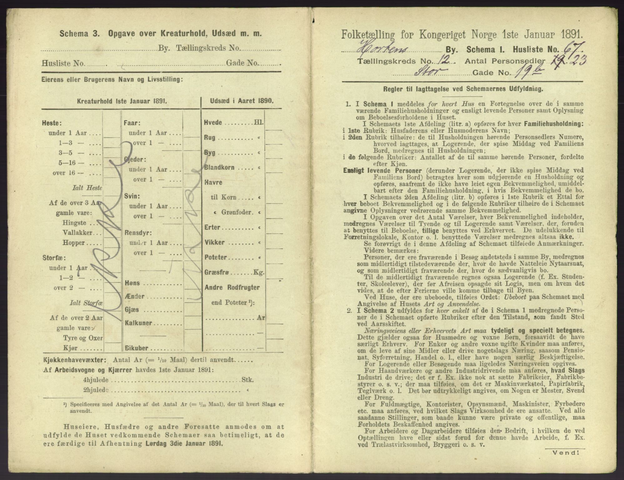 RA, 1891 census for 0703 Horten, 1891, p. 1489