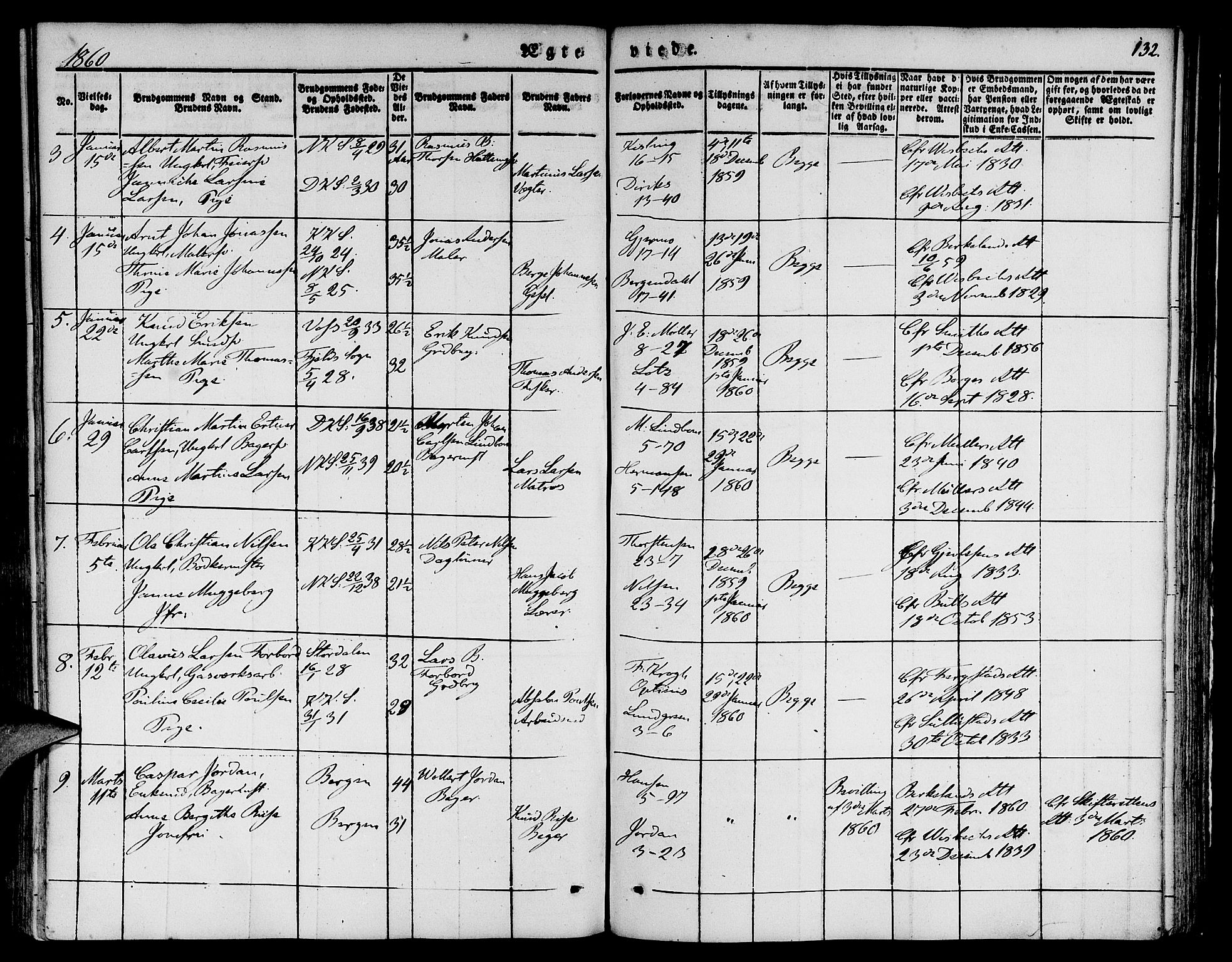 Nykirken Sokneprestembete, AV/SAB-A-77101/H/Hab: Parish register (copy) no. D 1, 1832-1867, p. 132