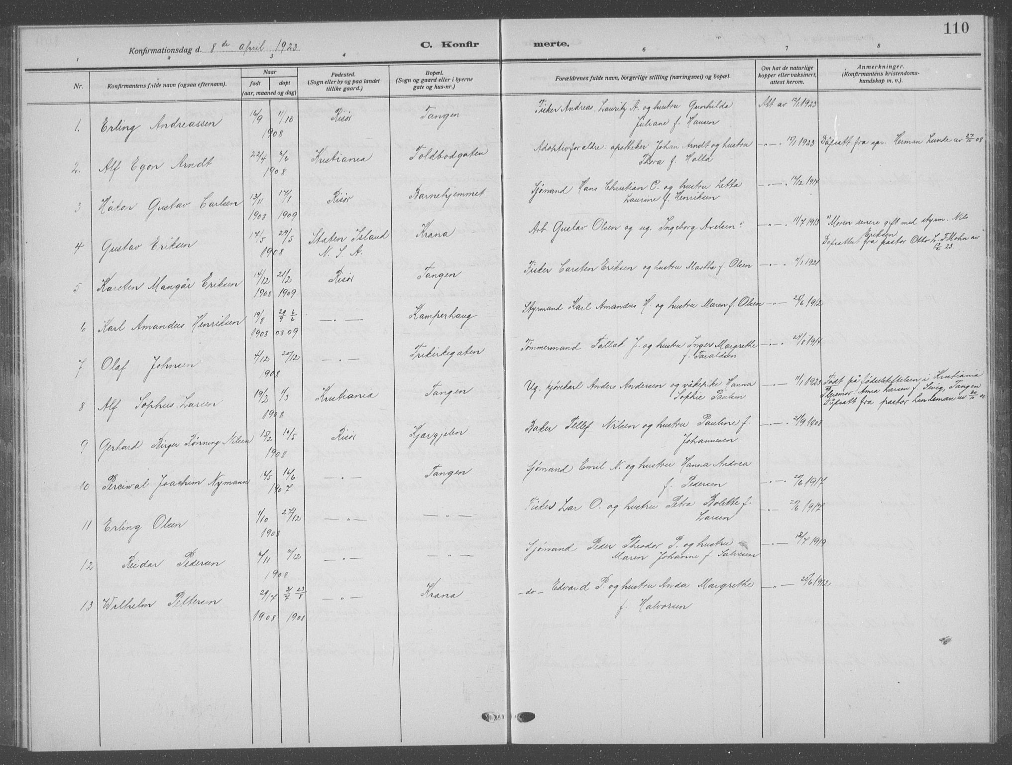 Risør sokneprestkontor, AV/SAK-1111-0035/F/Fb/L0009: Parish register (copy) no. B 9, 1922-1939, p. 110