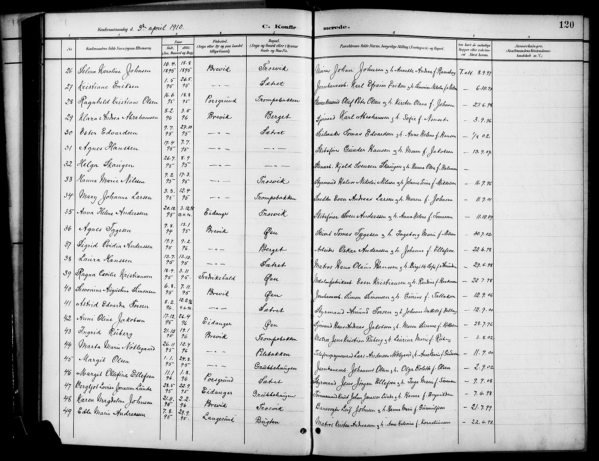 Brevik kirkebøker, SAKO/A-255/G/Ga/L0005: Parish register (copy) no. 5, 1901-1924, p. 120