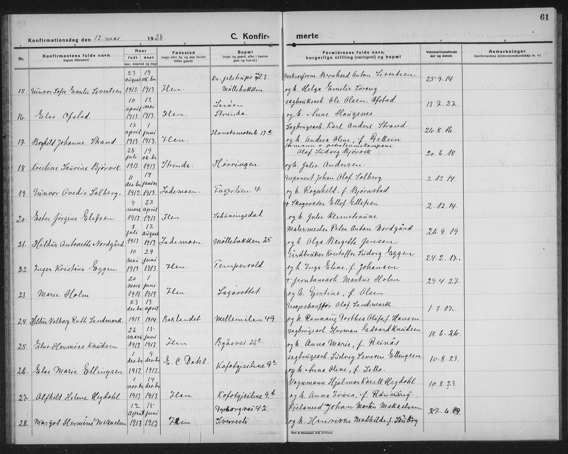 Ministerialprotokoller, klokkerbøker og fødselsregistre - Sør-Trøndelag, AV/SAT-A-1456/603/L0175: Parish register (copy) no. 603C03, 1923-1941, p. 61