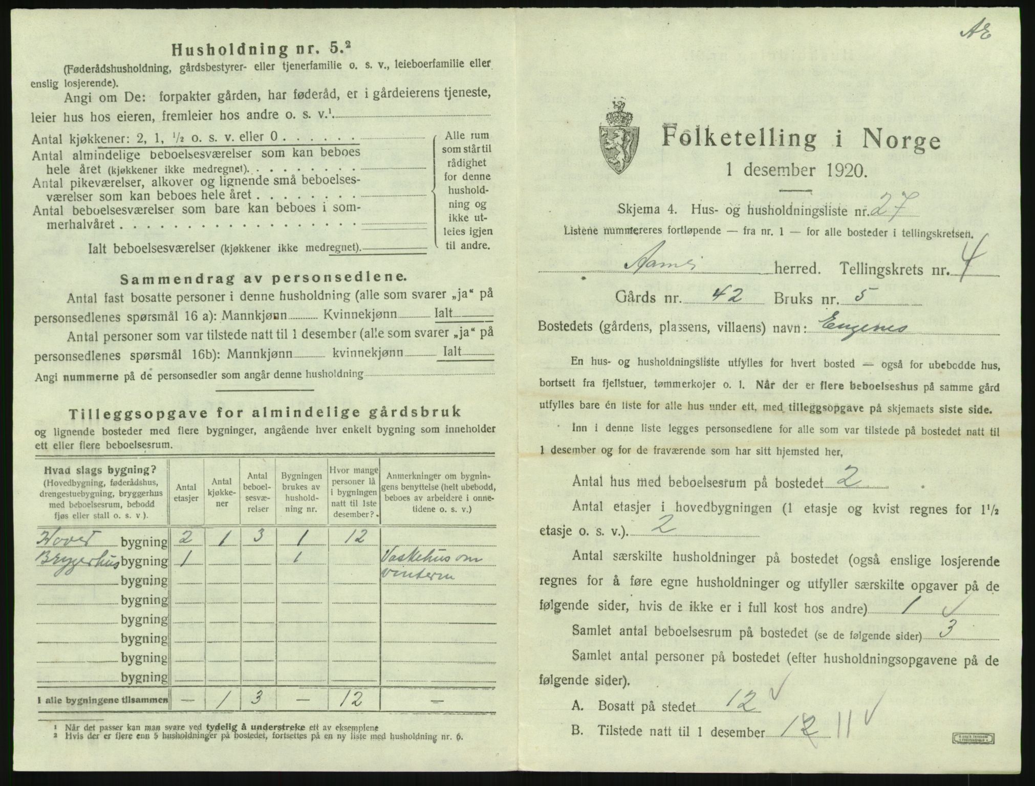 SAK, 1920 census for Åmli, 1920, p. 295