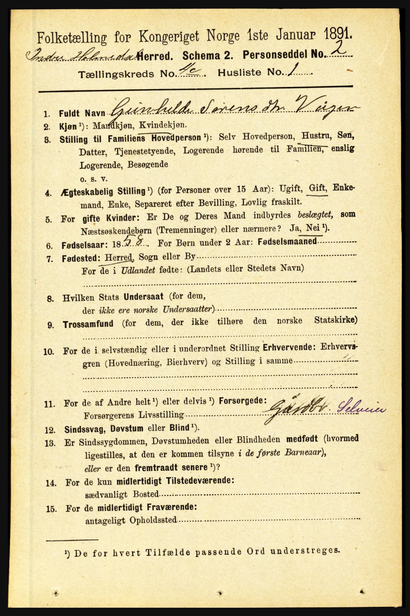 RA, 1891 census for 1430 Indre Holmedal, 1891, p. 1637