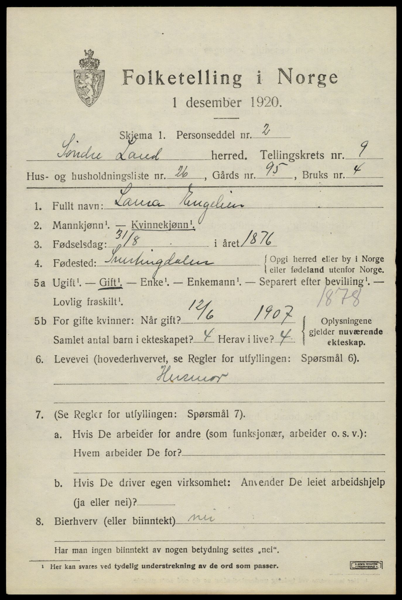 SAH, 1920 census for Søndre Land, 1920, p. 8479