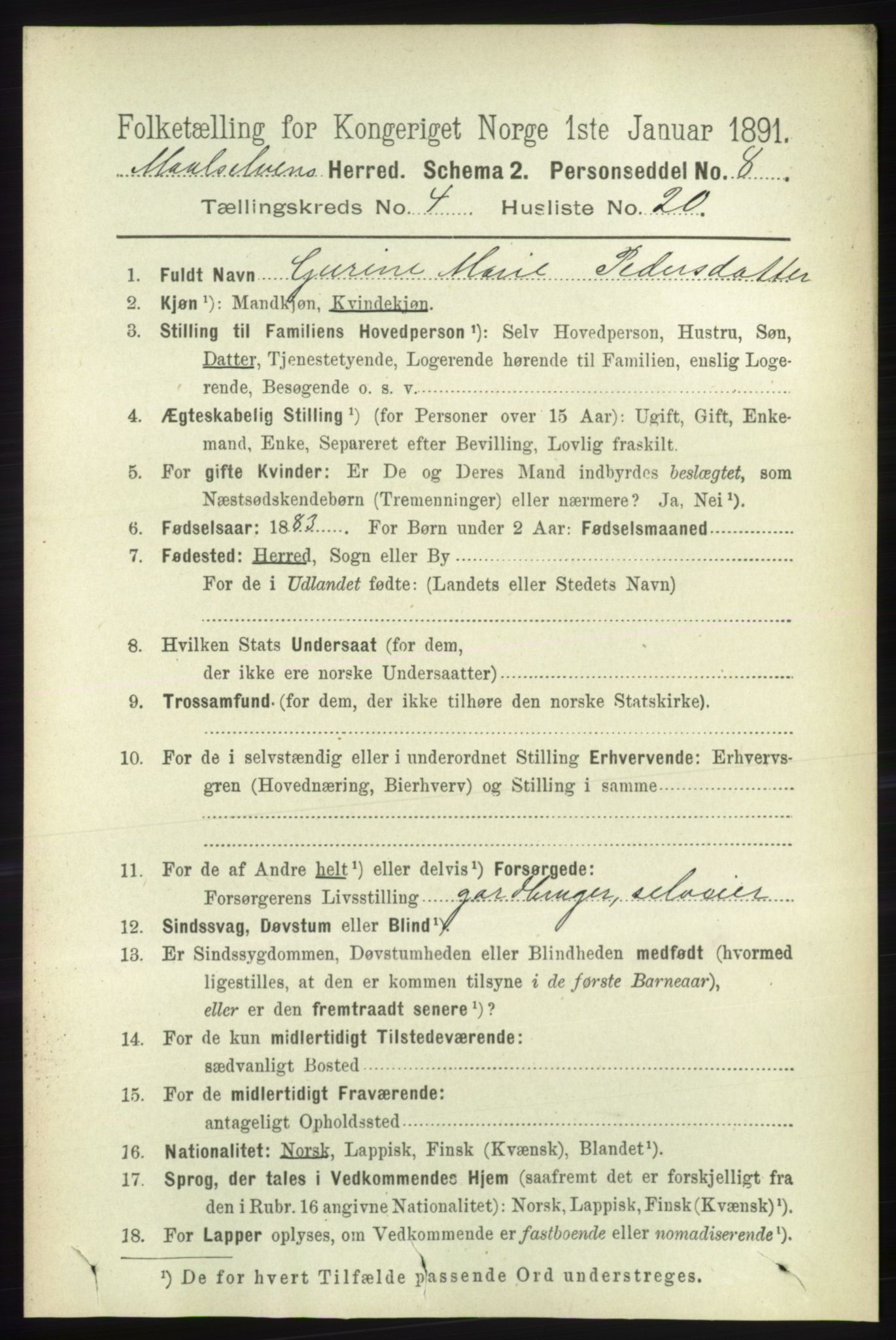 RA, 1891 census for 1924 Målselv, 1891, p. 1210