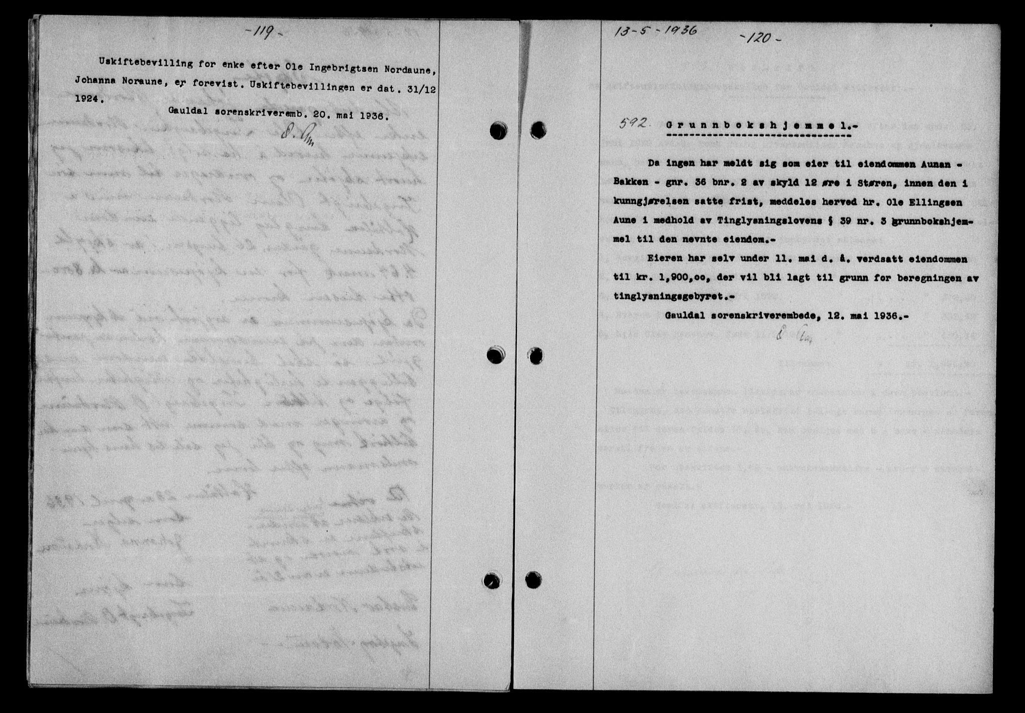 Gauldal sorenskriveri, SAT/A-0014/1/2/2C/L0045: Mortgage book no. 47-49, 1935-1936, Deed date: 13.05.1936