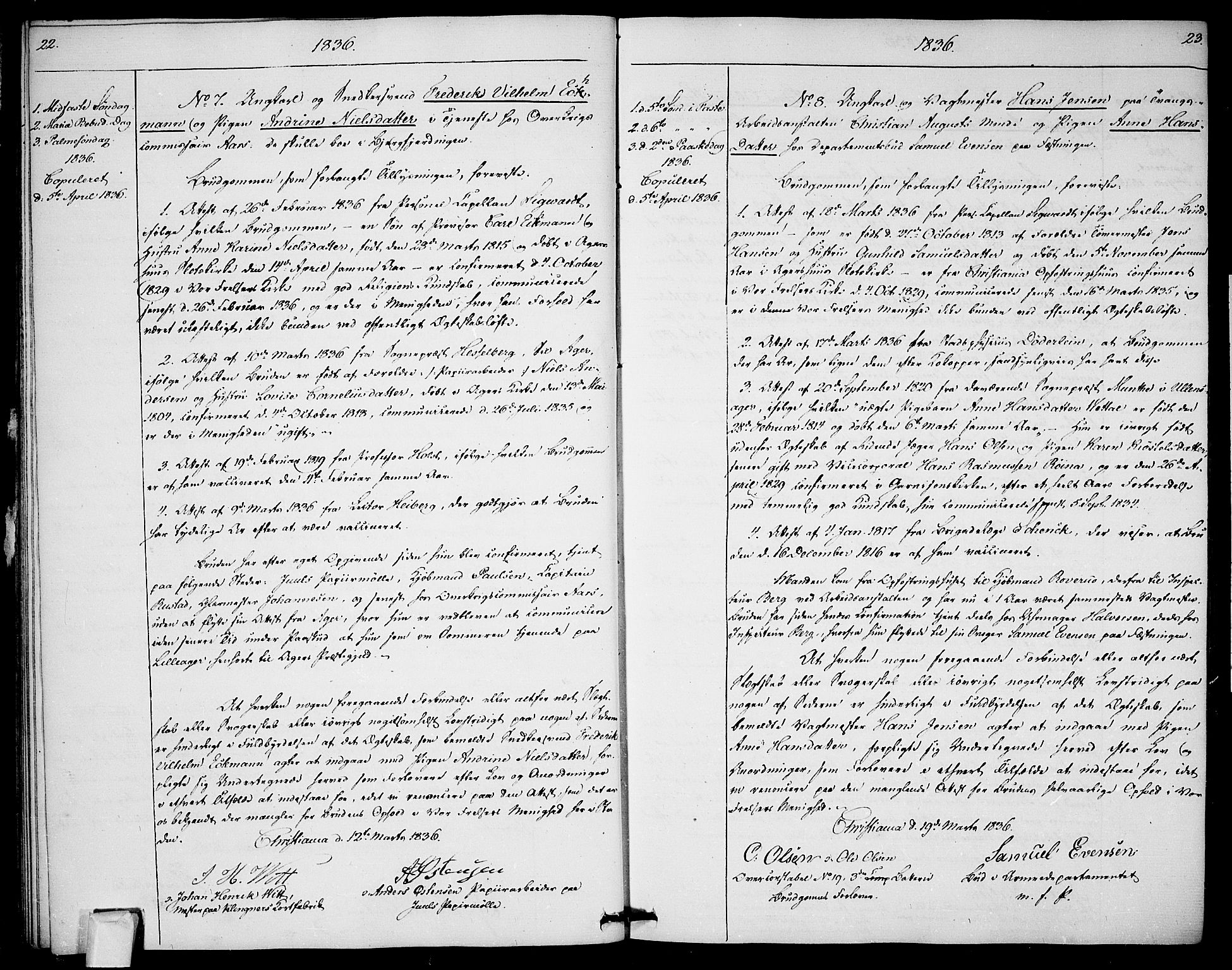 Garnisonsmenigheten Kirkebøker, AV/SAO-A-10846/H/Ha/L0003: Banns register no. I 3, 1835-1840, p. 22-23