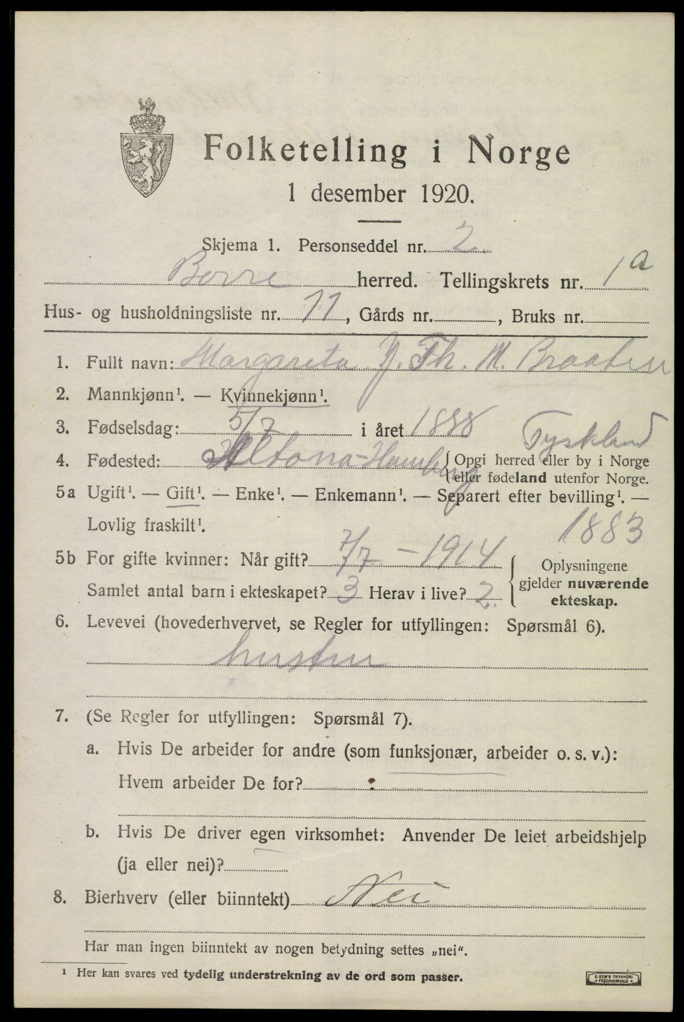 SAKO, 1920 census for Borre, 1920, p. 1552