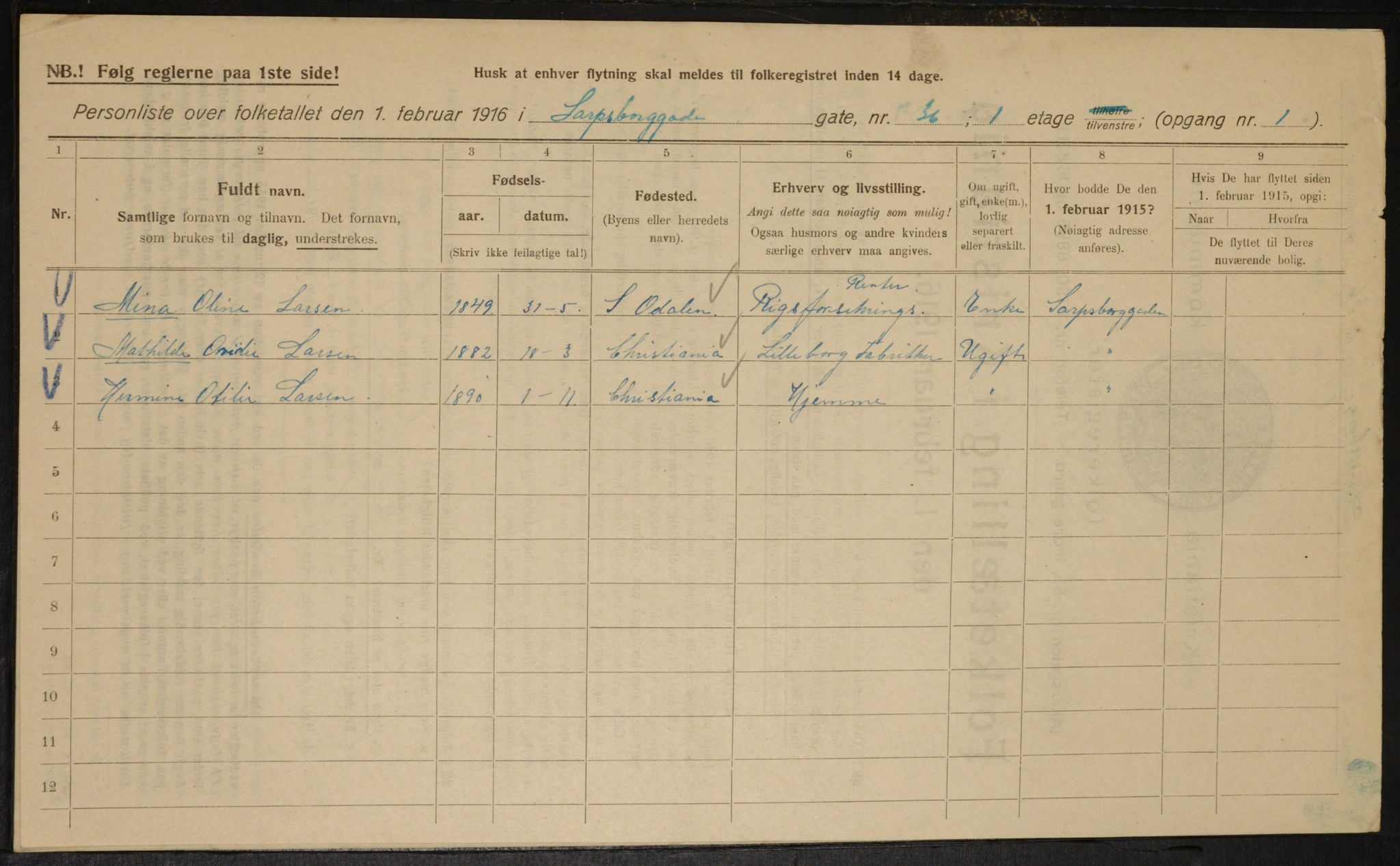 OBA, Municipal Census 1916 for Kristiania, 1916, p. 91399