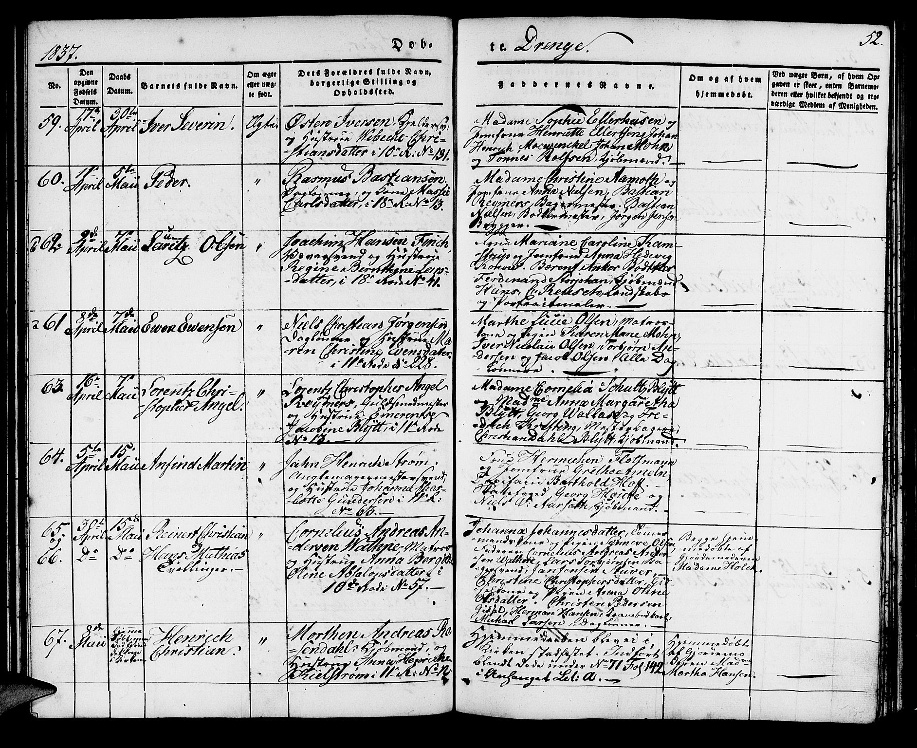 Domkirken sokneprestembete, SAB/A-74801/H/Haa/L0015: Parish register (official) no. A 14, 1835-1840, p. 52