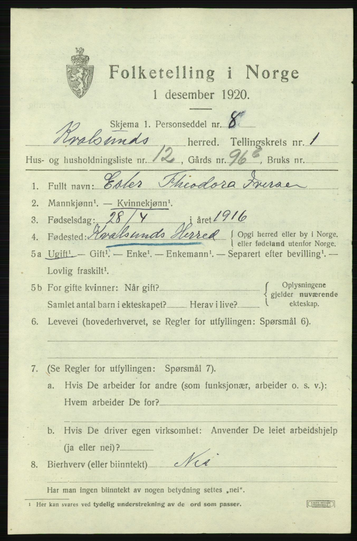 SATØ, 1920 census for , 1920, p. 646