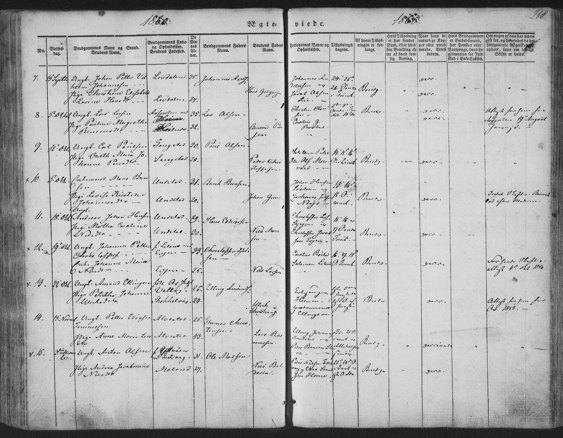 Ministerialprotokoller, klokkerbøker og fødselsregistre - Nordland, AV/SAT-A-1459/880/L1131: Parish register (official) no. 880A05, 1844-1868, p. 218