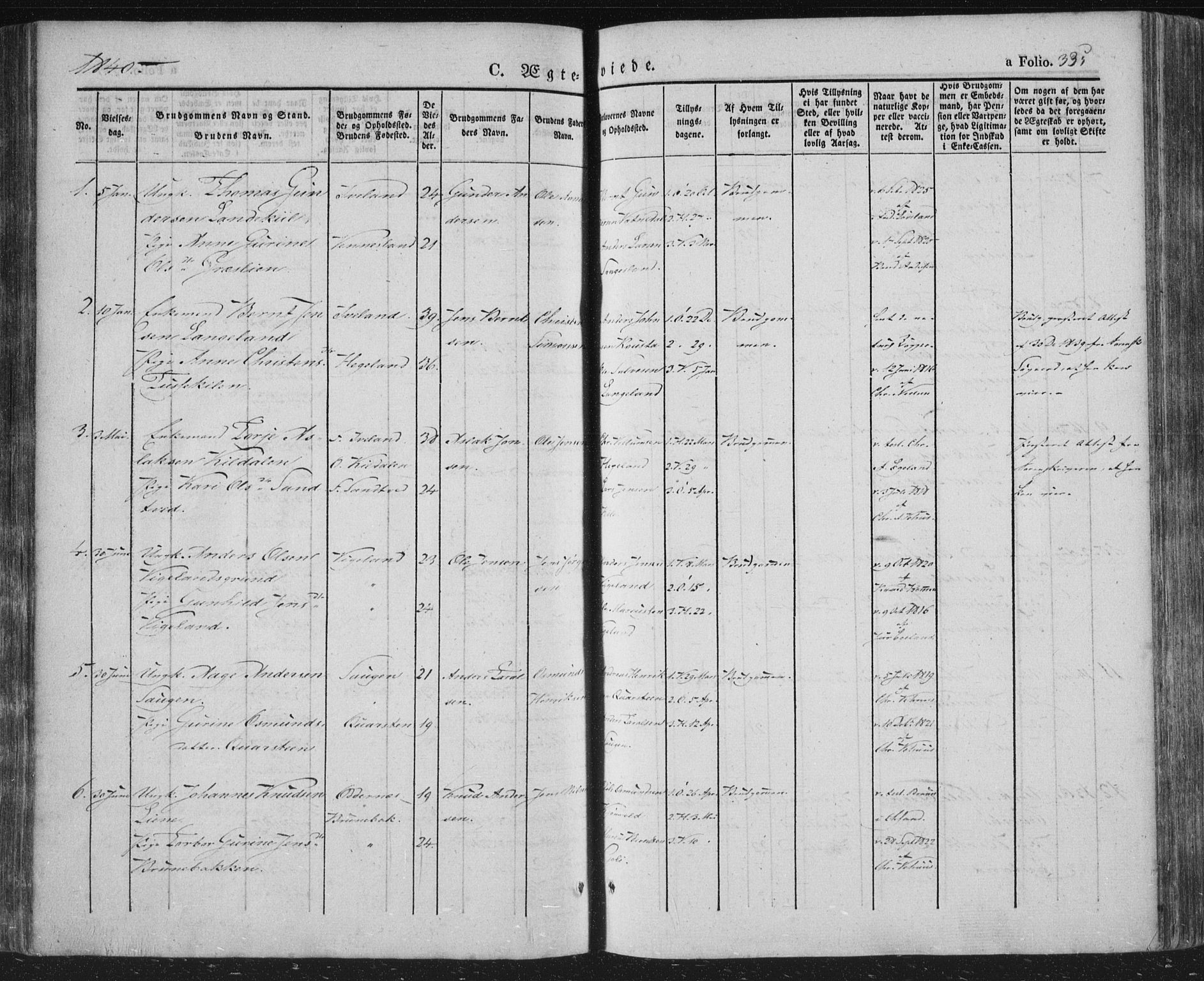 Vennesla sokneprestkontor, AV/SAK-1111-0045/Fa/Fac/L0004: Parish register (official) no. A 4, 1834-1855, p. 335