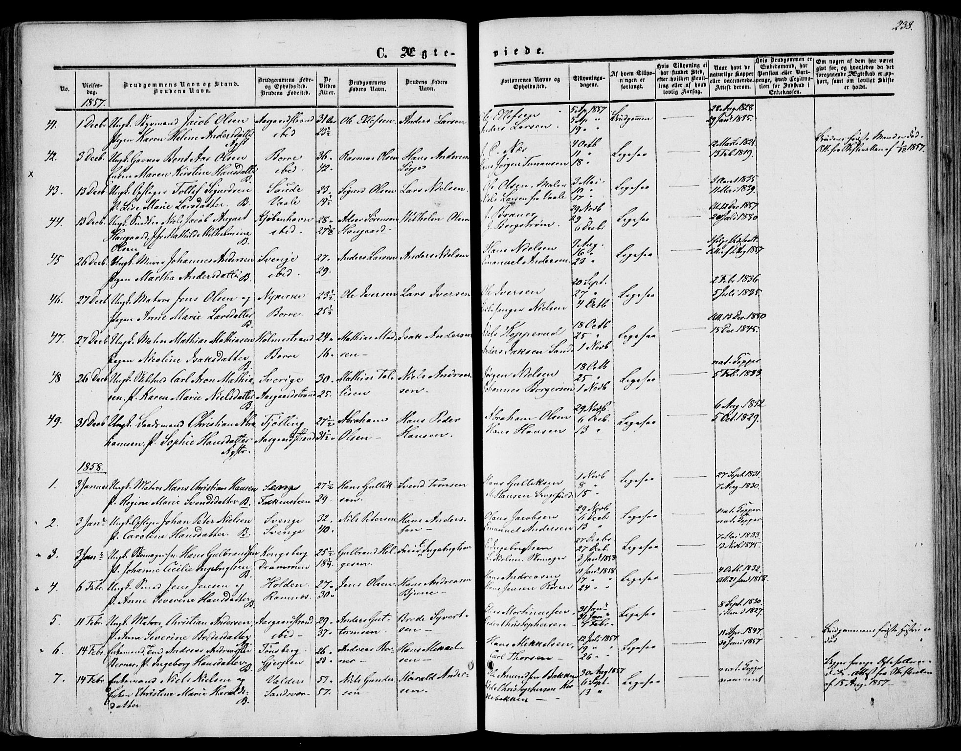 Borre kirkebøker, SAKO/A-338/F/Fa/L0006: Parish register (official) no. I 6, 1852-1862, p. 238