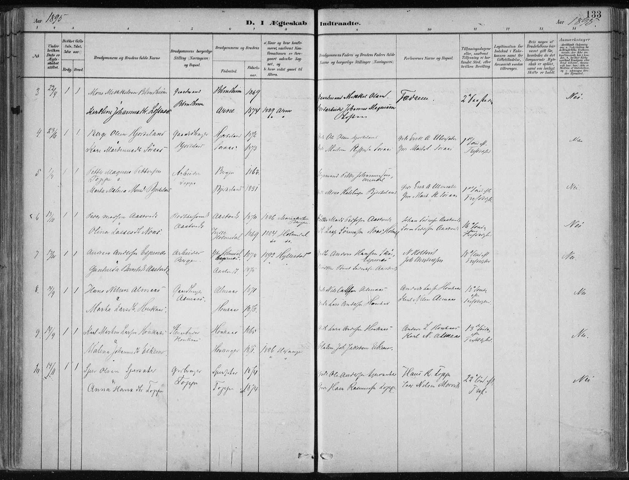 Hamre sokneprestembete, AV/SAB-A-75501/H/Ha/Haa/Haad/L0001: Parish register (official) no. D  1, 1882-1906, p. 133