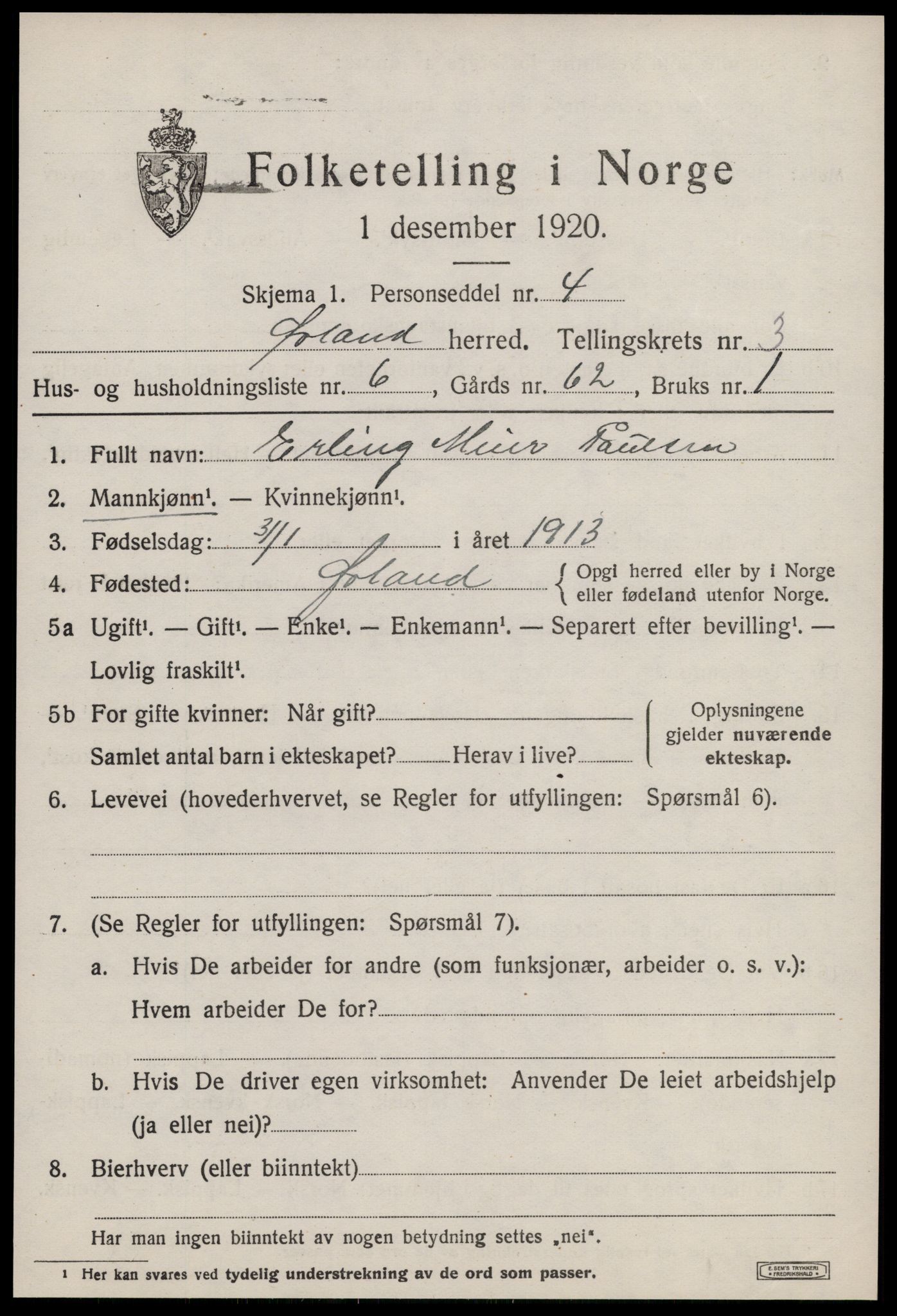 SAT, 1920 census for Ørland, 1920, p. 2537