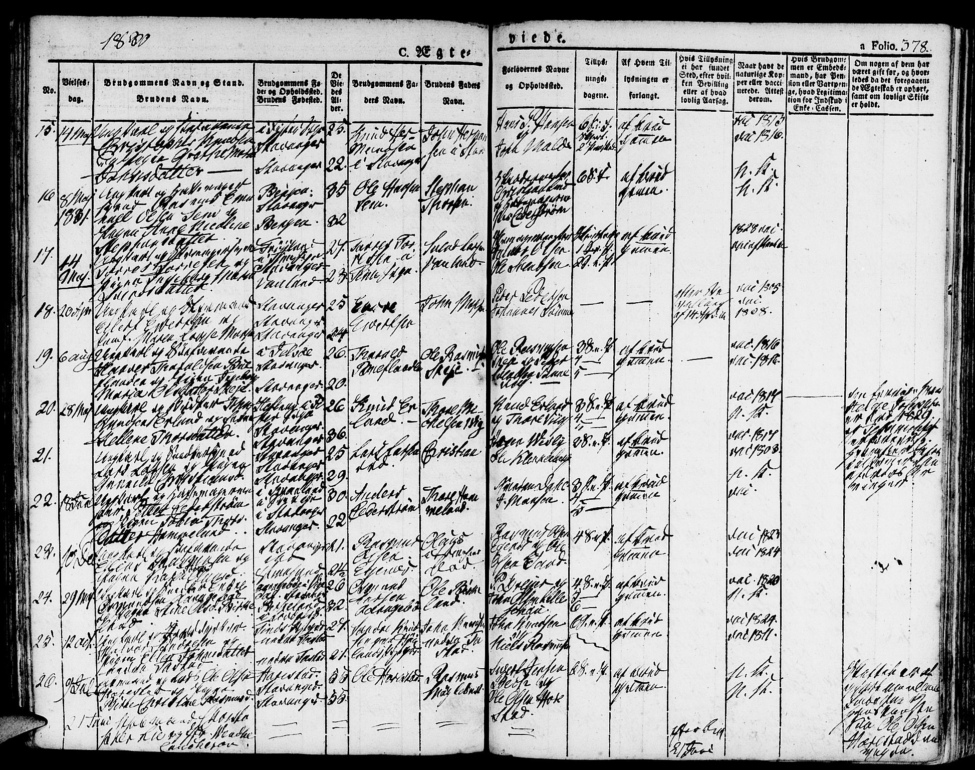 Domkirken sokneprestkontor, SAST/A-101812/001/30/30BA/L0009: Parish register (official) no. A 9, 1821-1832, p. 378
