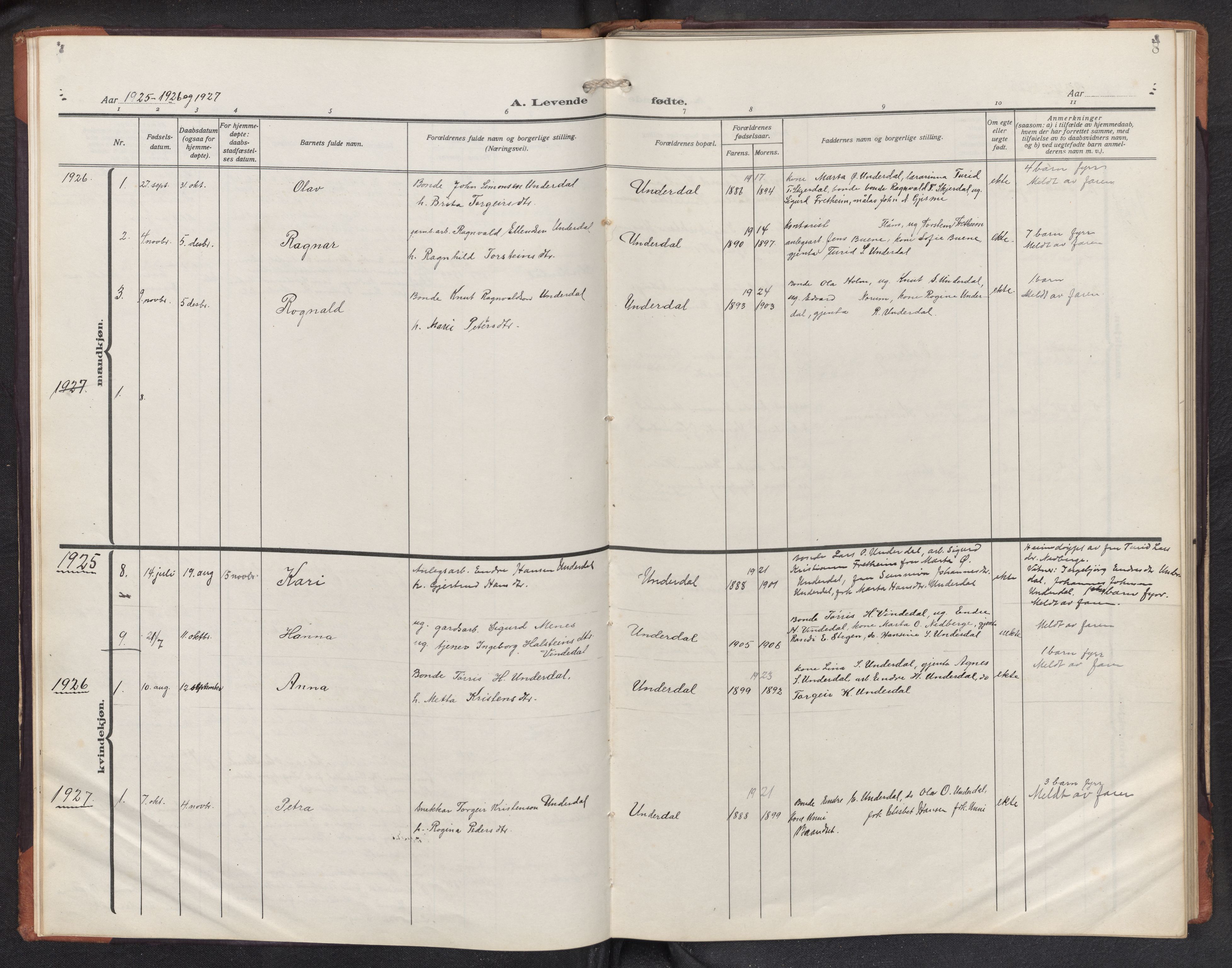 Aurland sokneprestembete, SAB/A-99937/H/Hb/Hbd/L0003: Parish register (copy) no. D 3, 1920-1968, p. 7b-8a