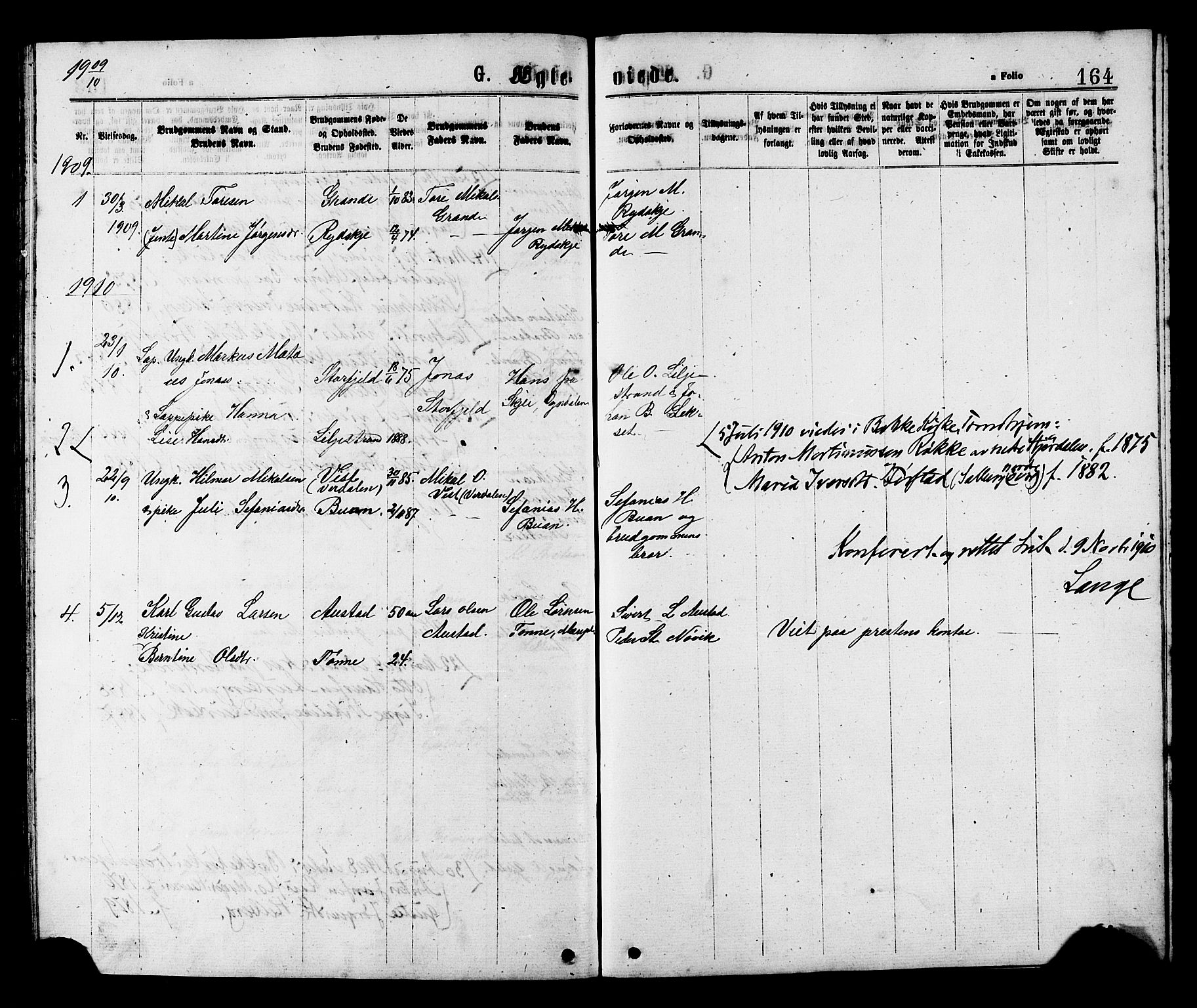 Ministerialprotokoller, klokkerbøker og fødselsregistre - Nord-Trøndelag, SAT/A-1458/731/L0311: Parish register (copy) no. 731C02, 1875-1911, p. 164