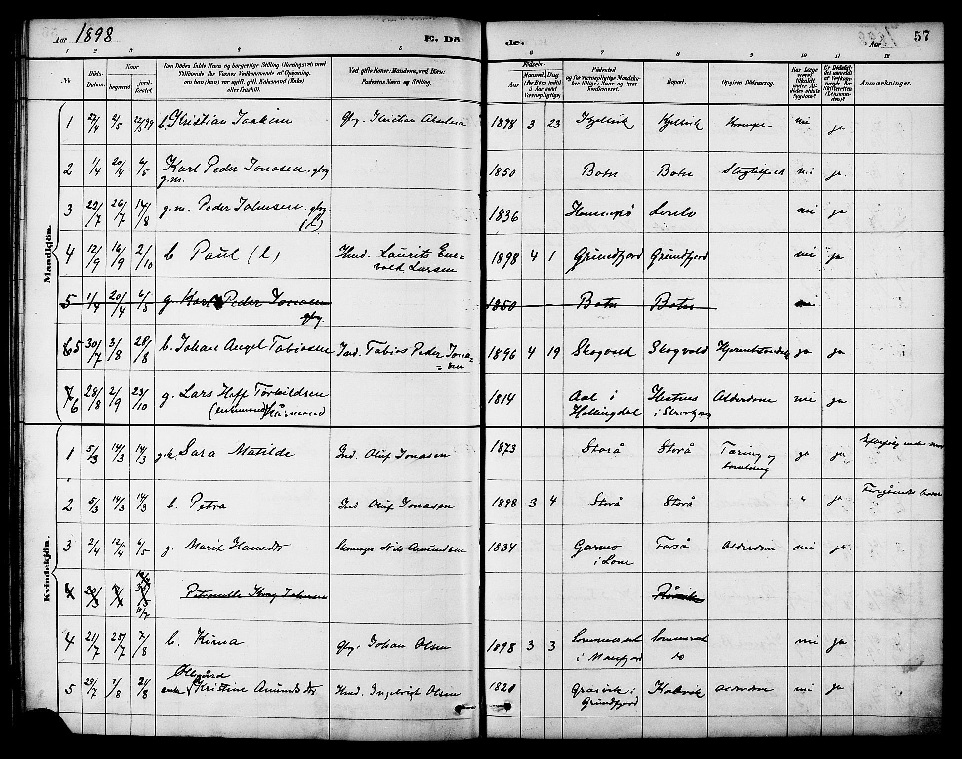 Ministerialprotokoller, klokkerbøker og fødselsregistre - Nordland, AV/SAT-A-1459/861/L0870: Parish register (official) no. 861A05, 1889-1903, p. 57