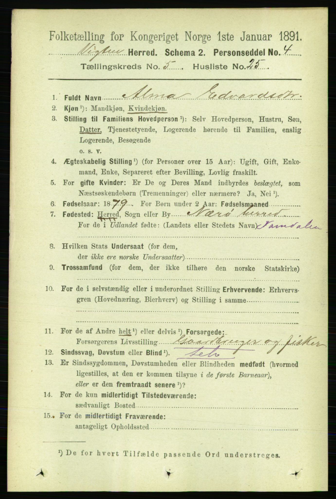 RA, 1891 census for 1750 Vikna, 1891, p. 3035