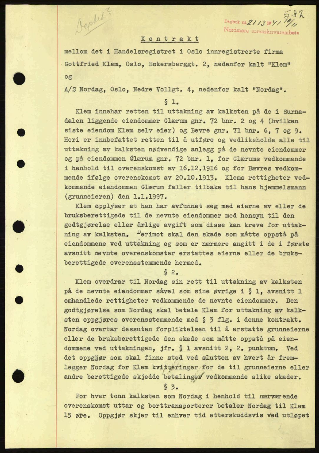 Nordmøre sorenskriveri, AV/SAT-A-4132/1/2/2Ca: Mortgage book no. B88, 1941-1942, Diary no: : 2113/1941