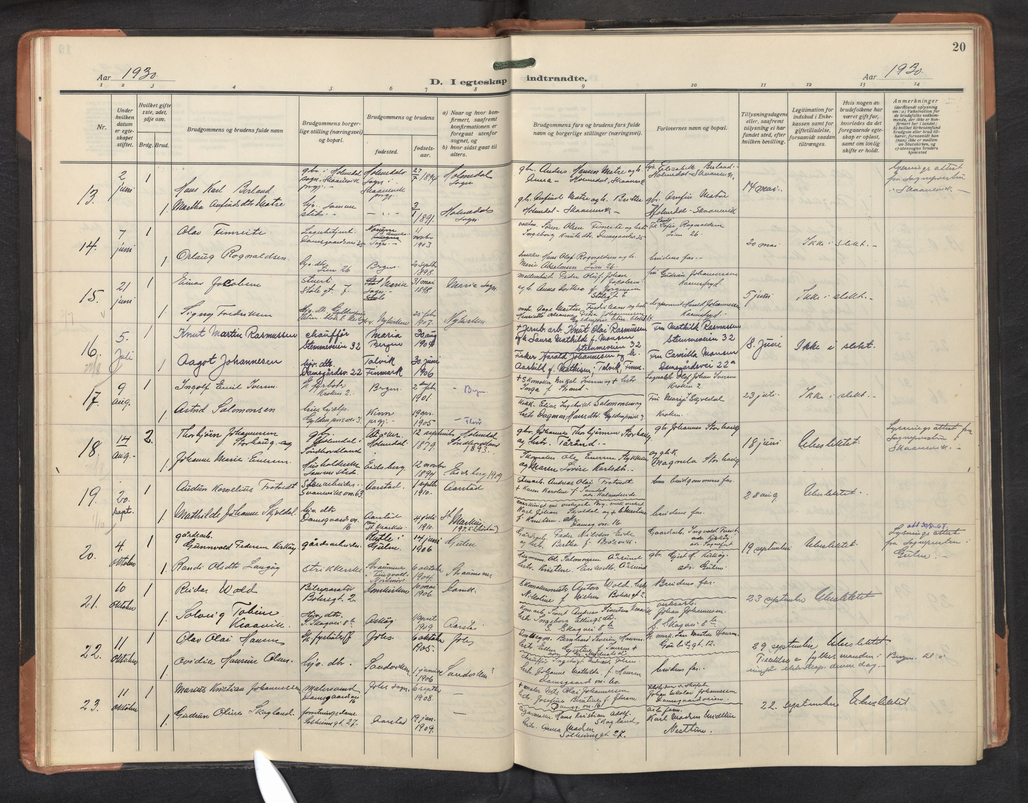 St. Markus sokneprestembete, AV/SAB-A-99935: Parish register (official) no. C 1, 1924-1947, p. 19b-20a