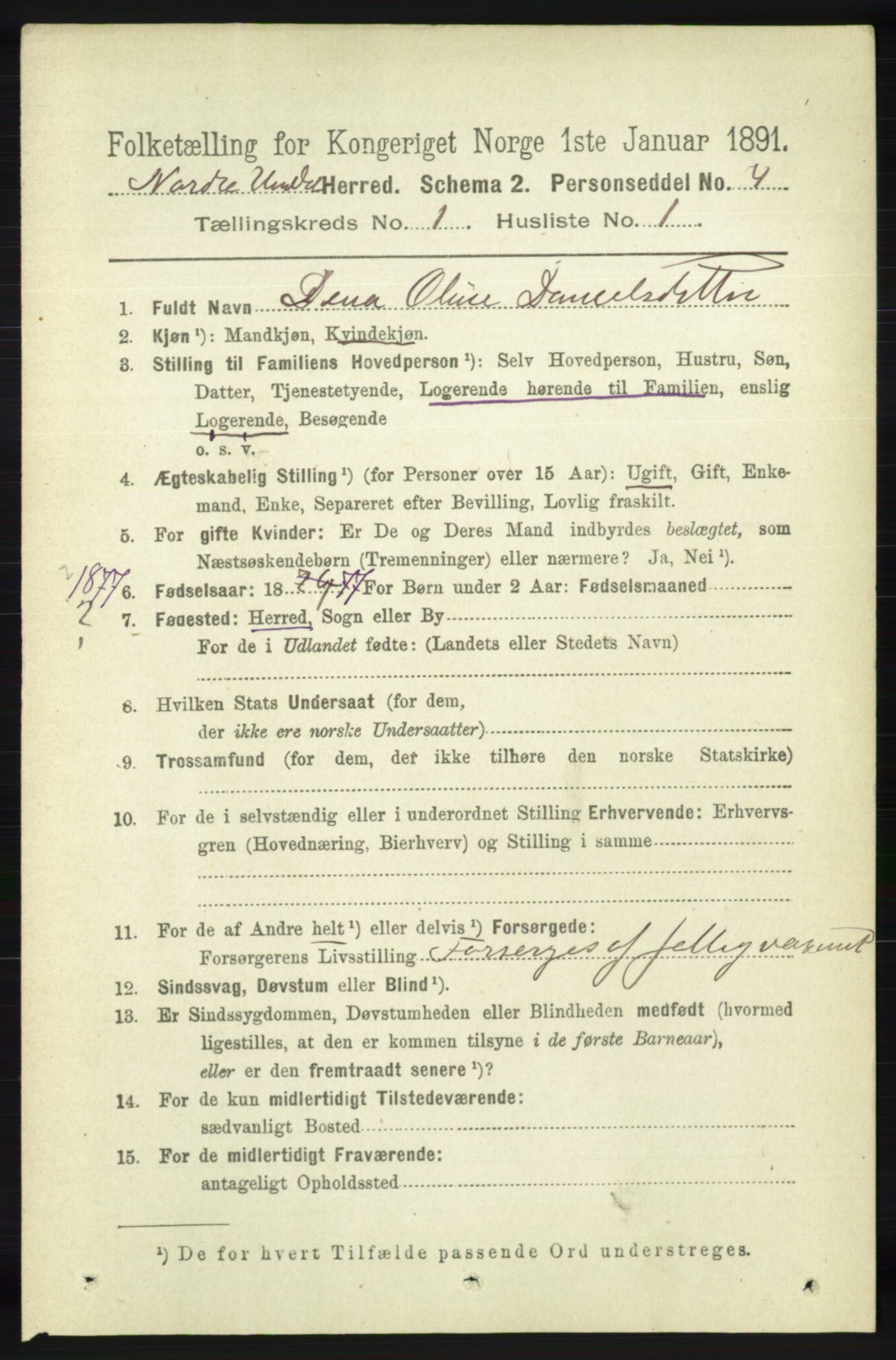 RA, 1891 census for 1028 Nord-Audnedal, 1891, p. 76