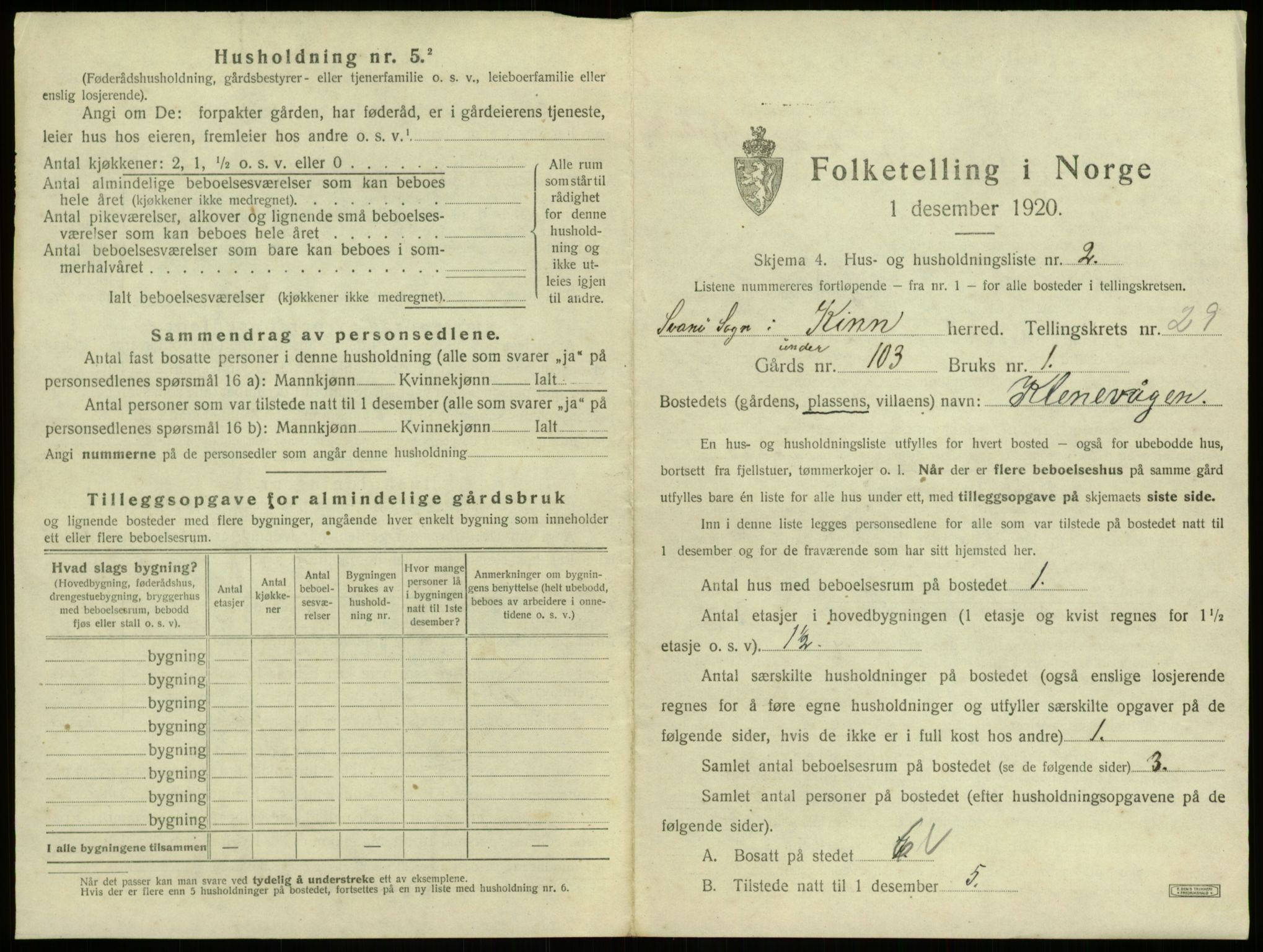 SAB, 1920 census for Kinn, 1920, p. 1408