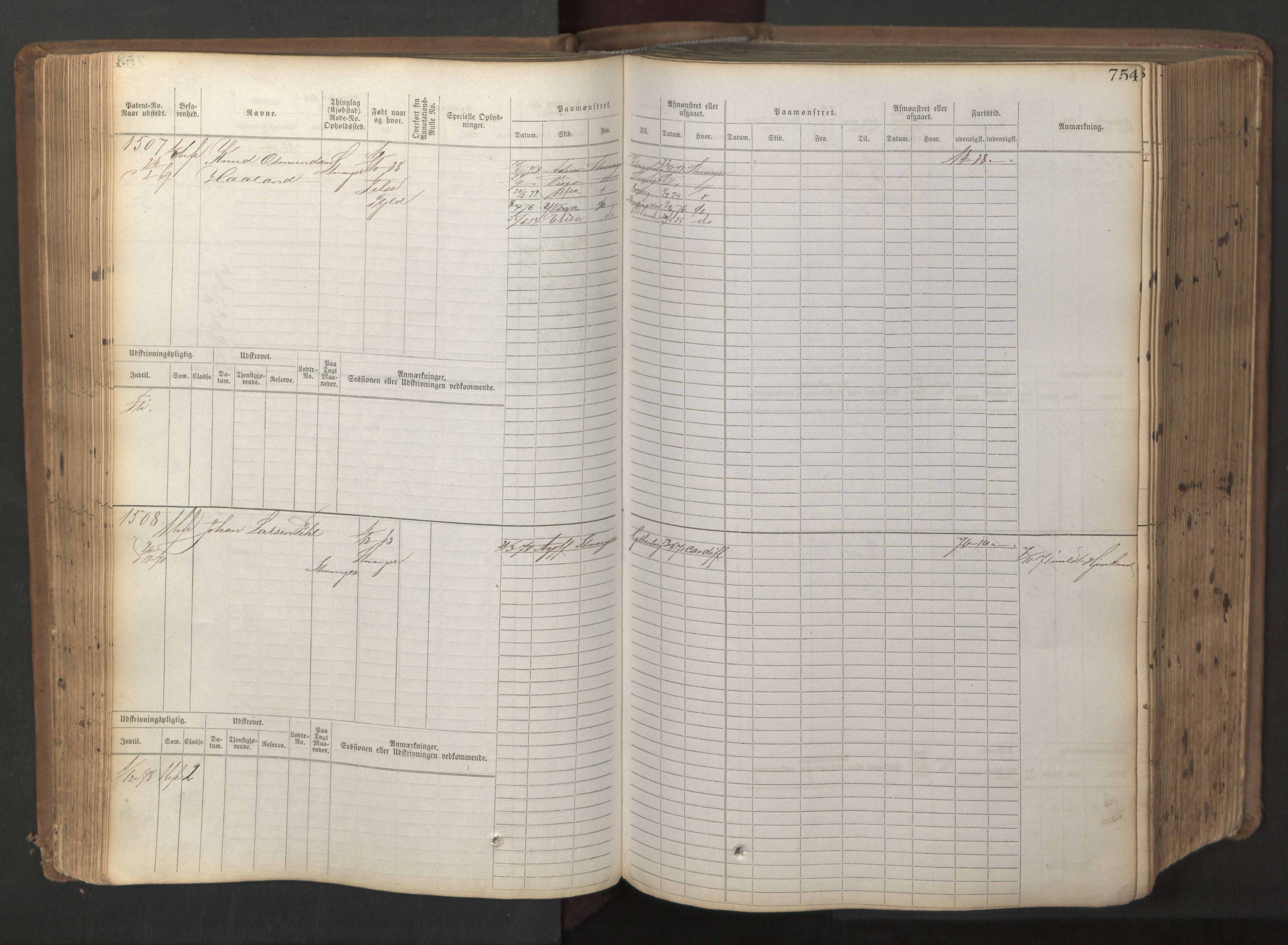 Stavanger sjømannskontor, SAST/A-102006/F/Fb/Fbb/L0017: Sjøfartshovedrulle patnentnr. 1203-2402 (dublett), 1869, p. 157