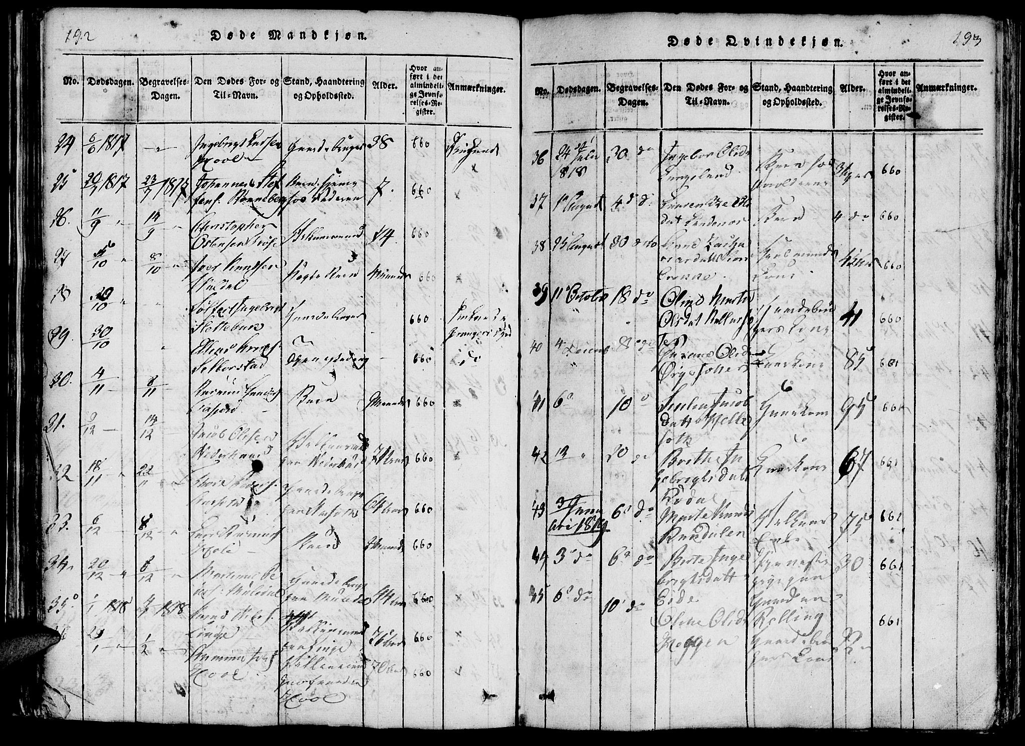 Ministerialprotokoller, klokkerbøker og fødselsregistre - Møre og Romsdal, AV/SAT-A-1454/519/L0260: Parish register (copy) no. 519C01, 1817-1829, p. 192-193