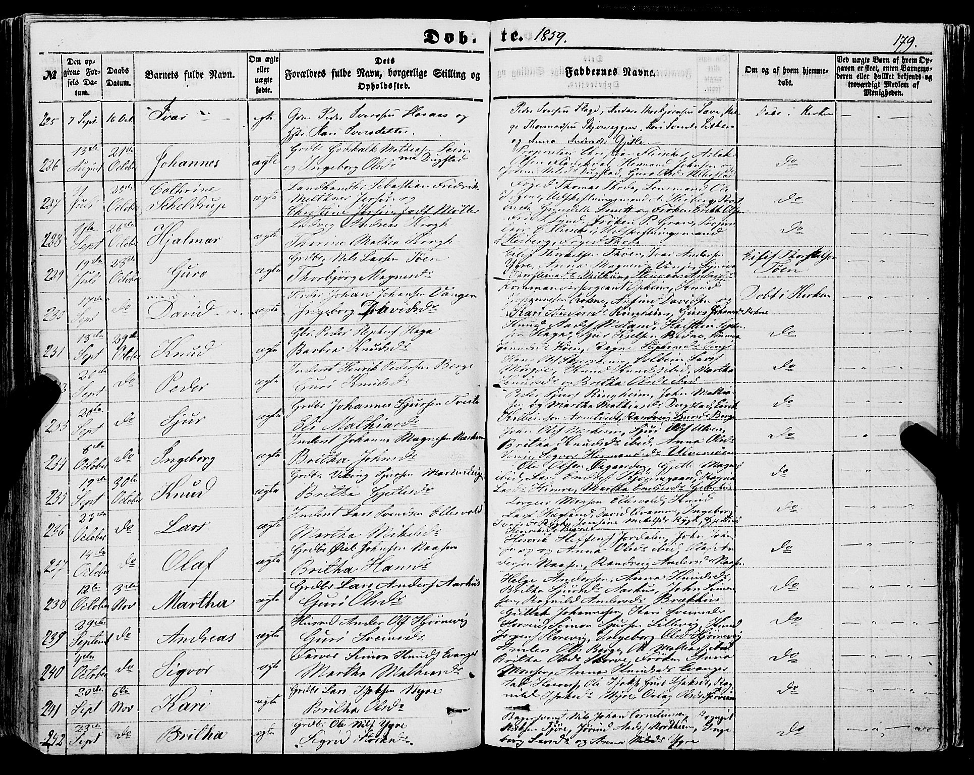 Voss sokneprestembete, SAB/A-79001/H/Haa: Parish register (official) no. A 16, 1849-1863, p. 179