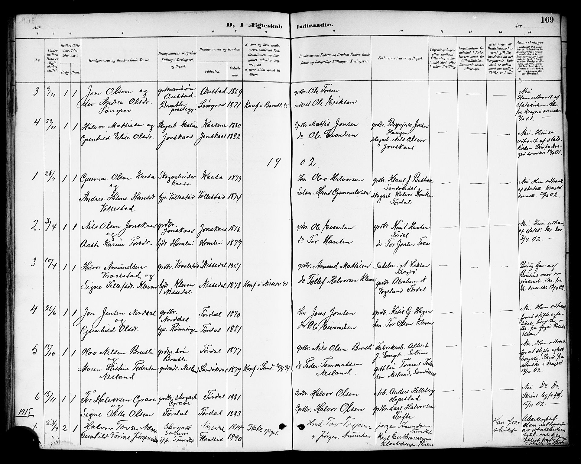 Drangedal kirkebøker, SAKO/A-258/G/Gb/L0002: Parish register (copy) no. II 2, 1895-1918, p. 169