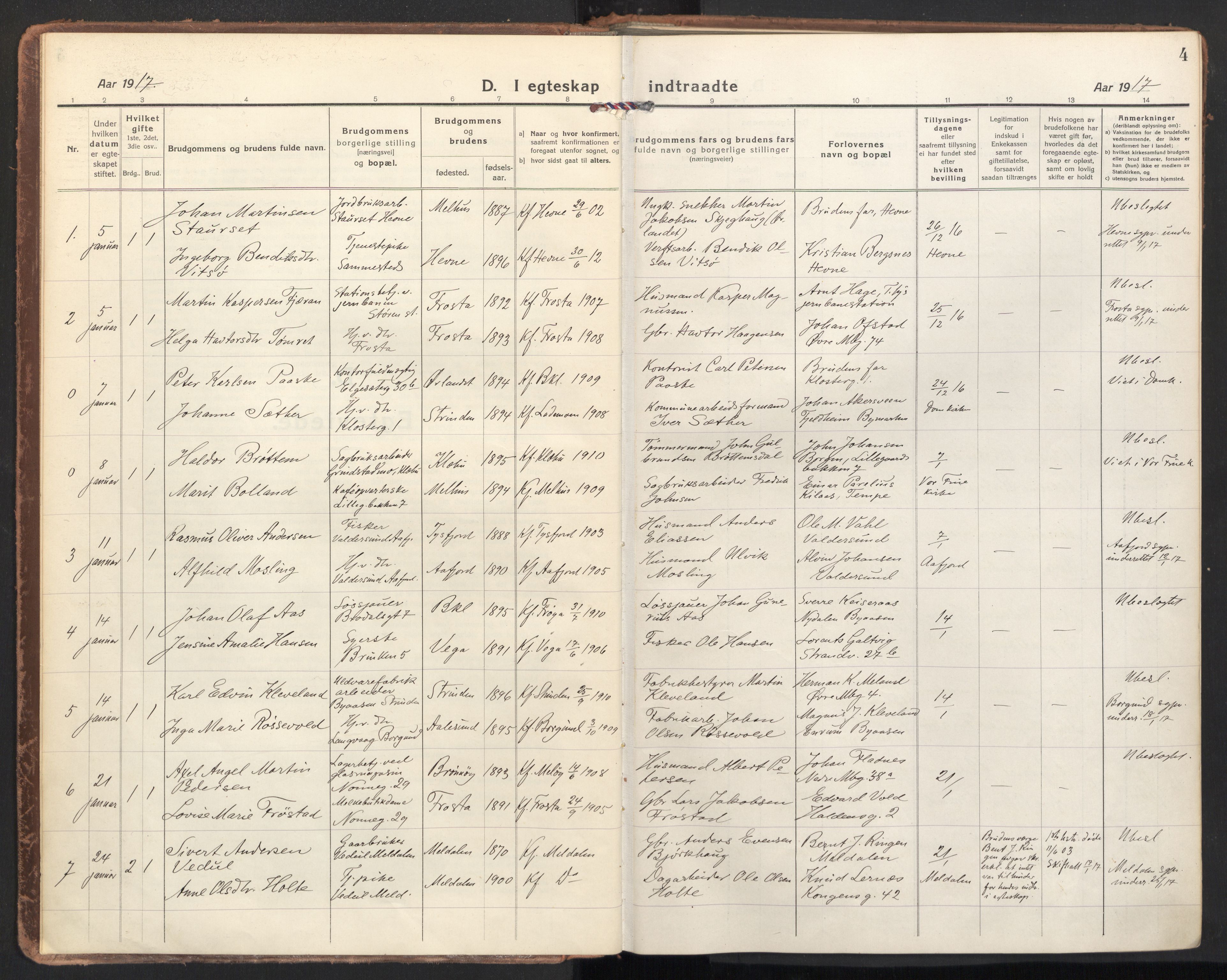 Ministerialprotokoller, klokkerbøker og fødselsregistre - Sør-Trøndelag, SAT/A-1456/604/L0206: Parish register (official) no. 604A26, 1917-1931, p. 4