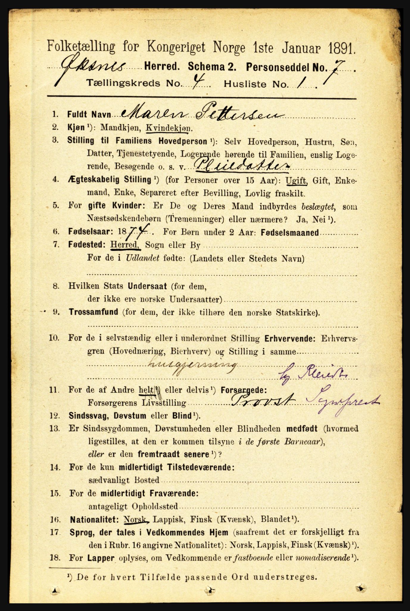 RA, 1891 census for 1868 Øksnes, 1891, p. 1703