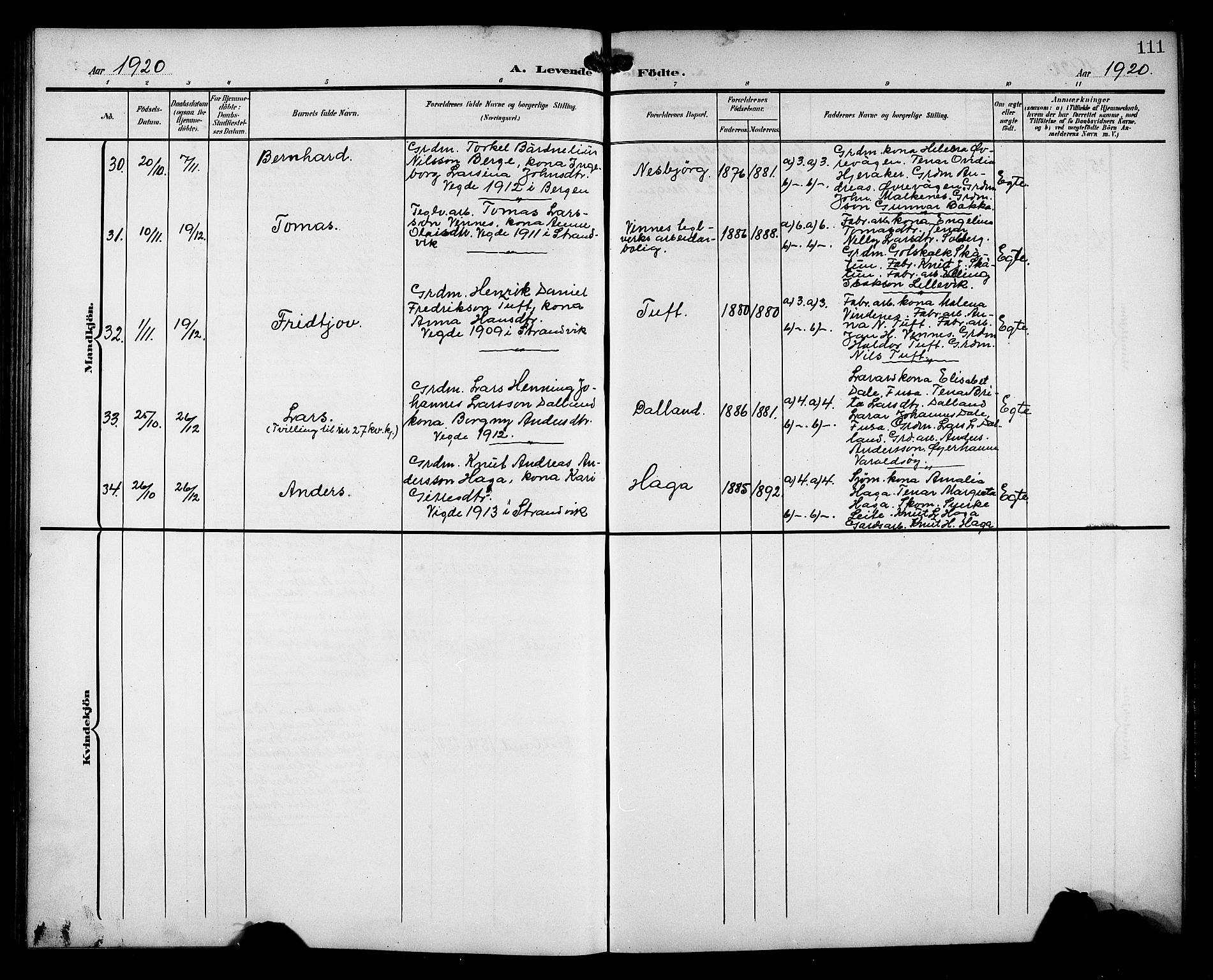 Fusa sokneprestembete, AV/SAB-A-75401/H/Hab: Parish register (copy) no. C 3, 1903-1920, p. 111