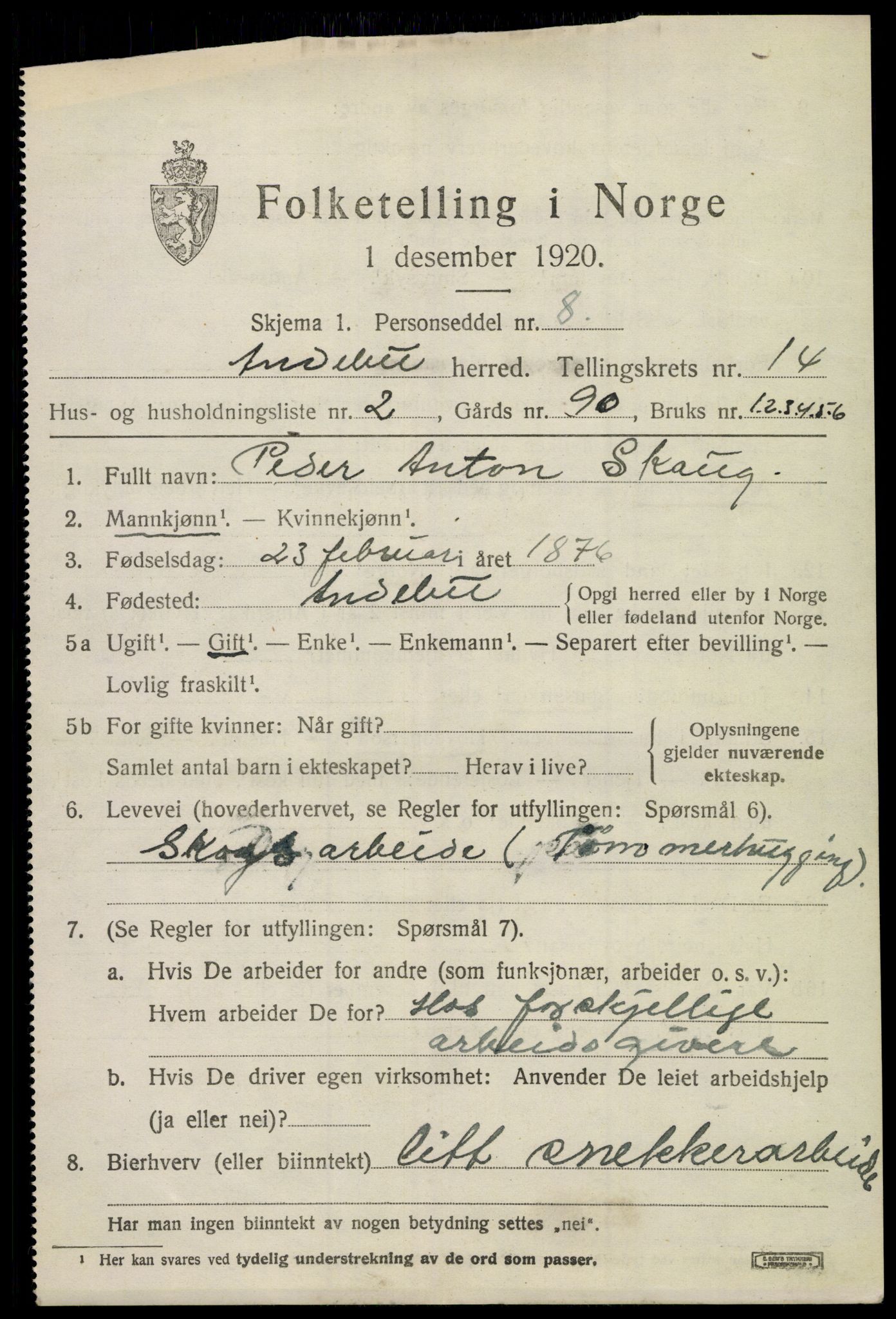 SAKO, 1920 census for Andebu, 1920, p. 5126