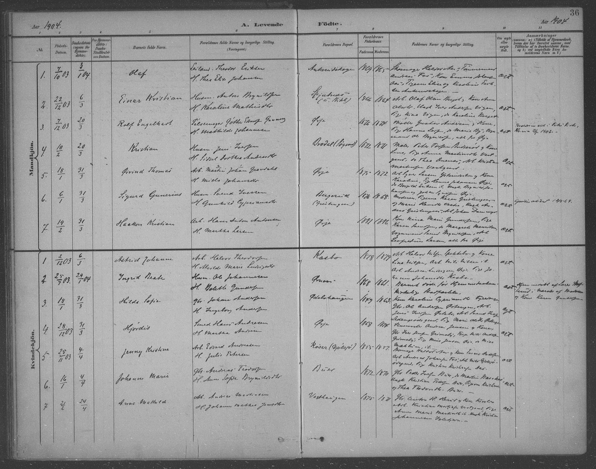 Aremark prestekontor Kirkebøker, AV/SAO-A-10899/F/Fb/L0005: Parish register (official) no. II 5, 1895-1919, p. 36