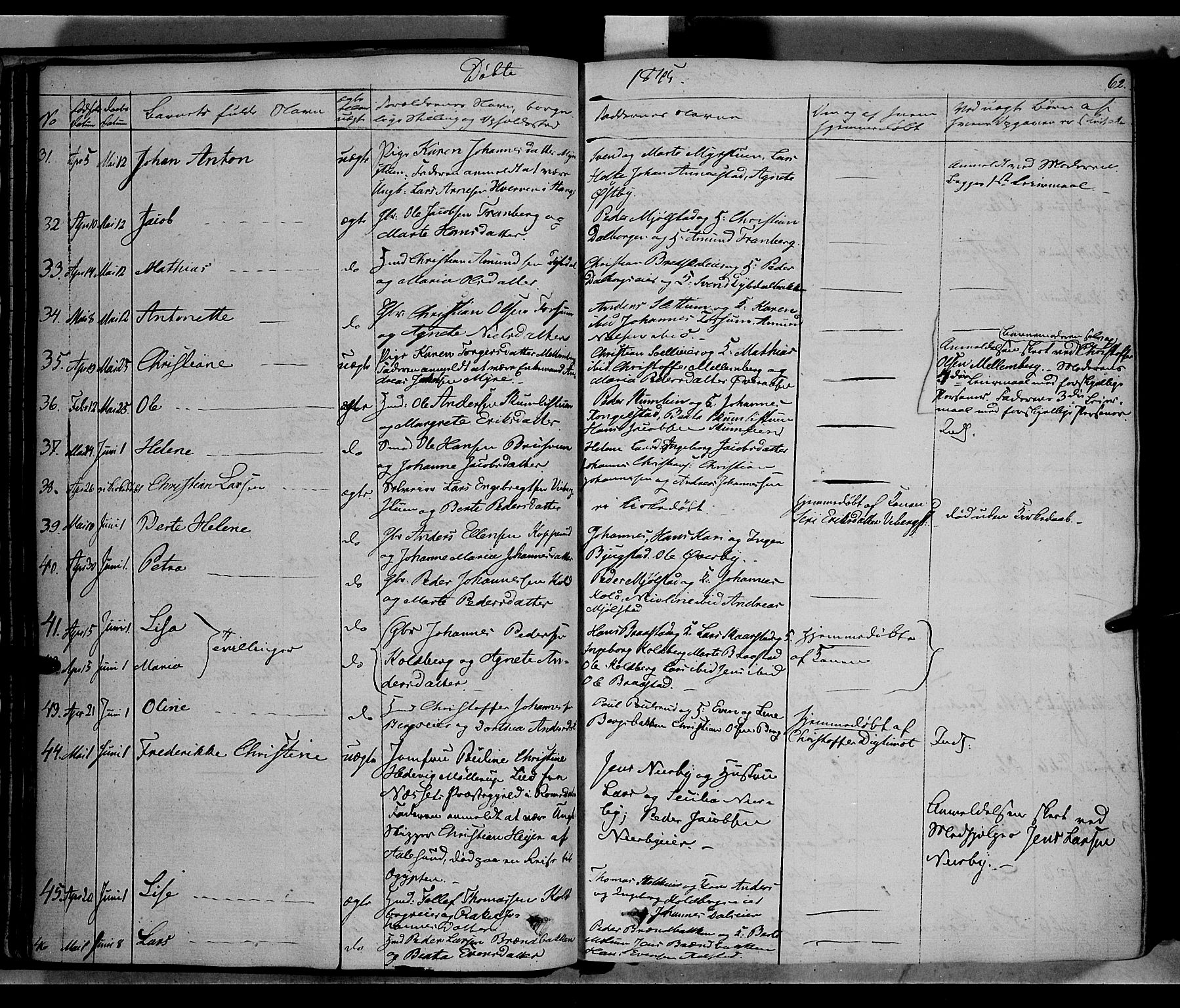 Vardal prestekontor, AV/SAH-PREST-100/H/Ha/Haa/L0005: Parish register (official) no. 5, 1831-1853, p. 62