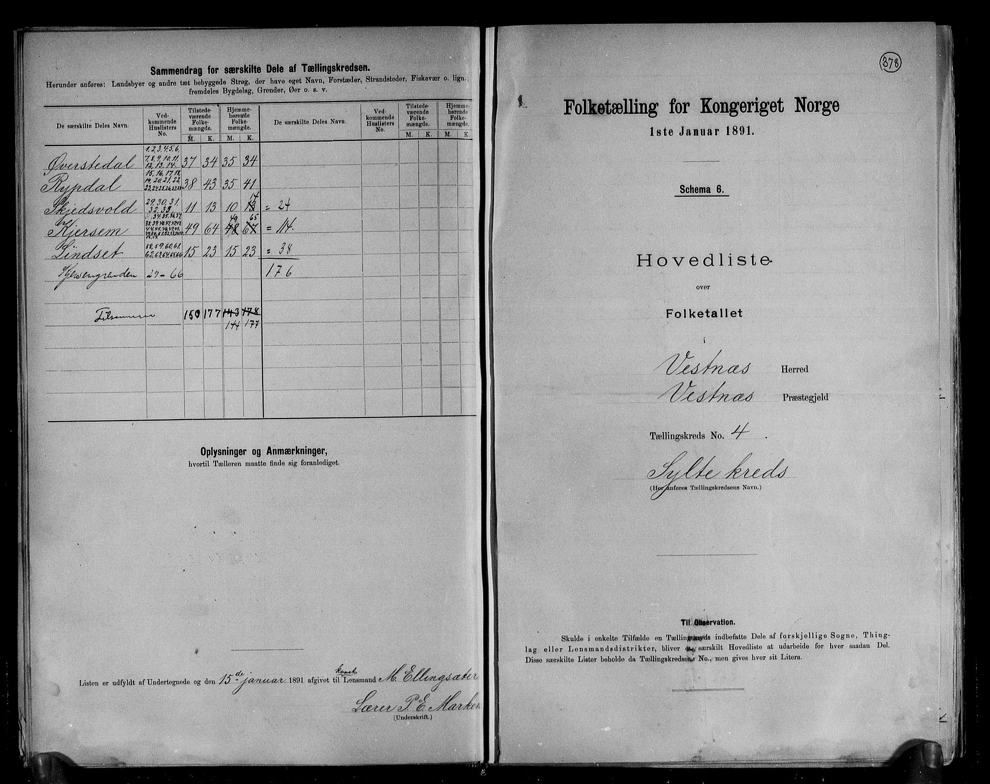 RA, 1891 census for 1535 Vestnes, 1891, p. 12