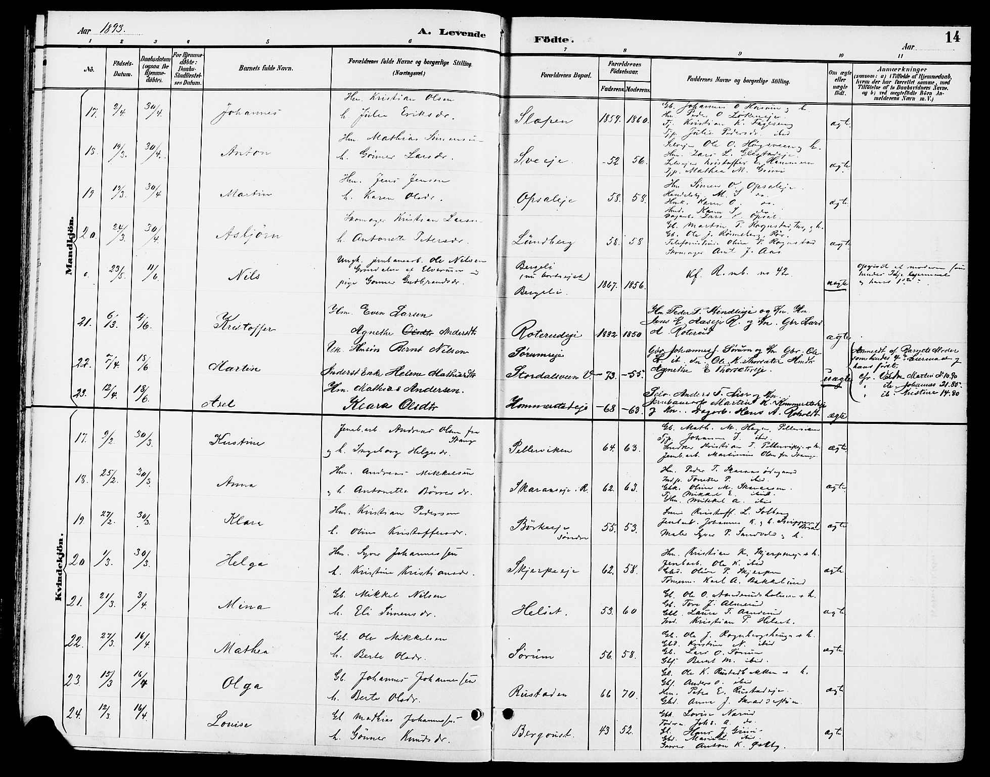Ringsaker prestekontor, SAH/PREST-014/L/La/L0014: Parish register (copy) no. 14, 1891-1904, p. 14