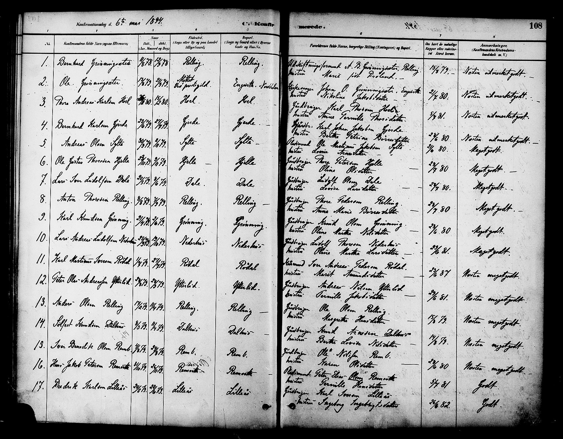 Ministerialprotokoller, klokkerbøker og fødselsregistre - Møre og Romsdal, SAT/A-1454/519/L0255: Parish register (official) no. 519A14, 1884-1908, p. 108