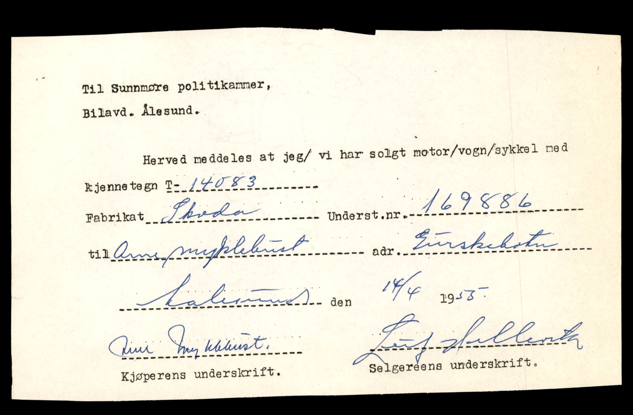 Møre og Romsdal vegkontor - Ålesund trafikkstasjon, AV/SAT-A-4099/F/Fe/L0043: Registreringskort for kjøretøy T 14080 - T 14204, 1927-1998, p. 81