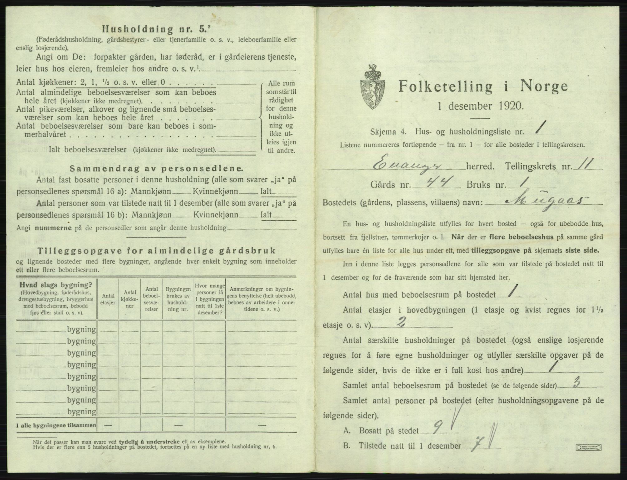 SAB, 1920 census for Evanger, 1920, p. 551