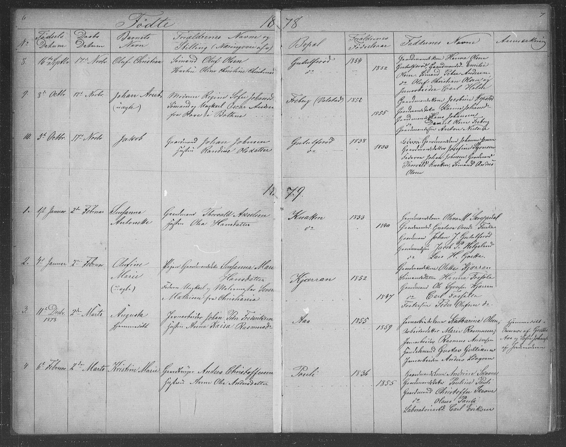 Borre kirkebøker, AV/SAKO-A-338/G/Gb/L0002: Parish register (copy) no. II 2, 1878-1892, p. 6-7