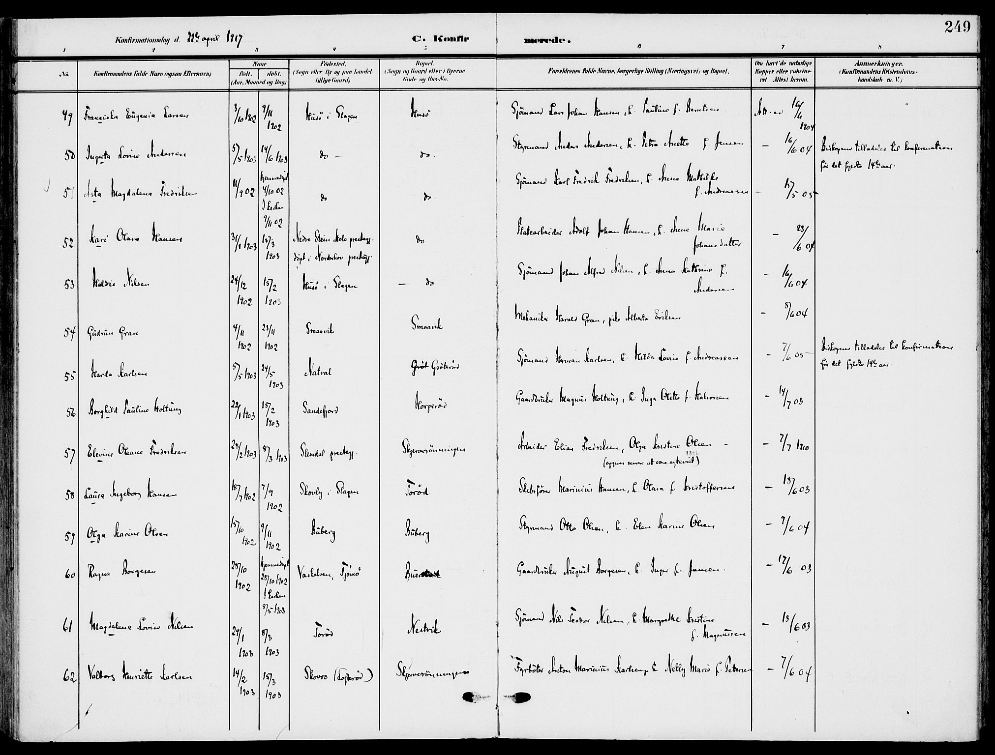 Nøtterøy kirkebøker, AV/SAKO-A-354/F/Fa/L0010: Parish register (official) no. I 10, 1908-1919, p. 249