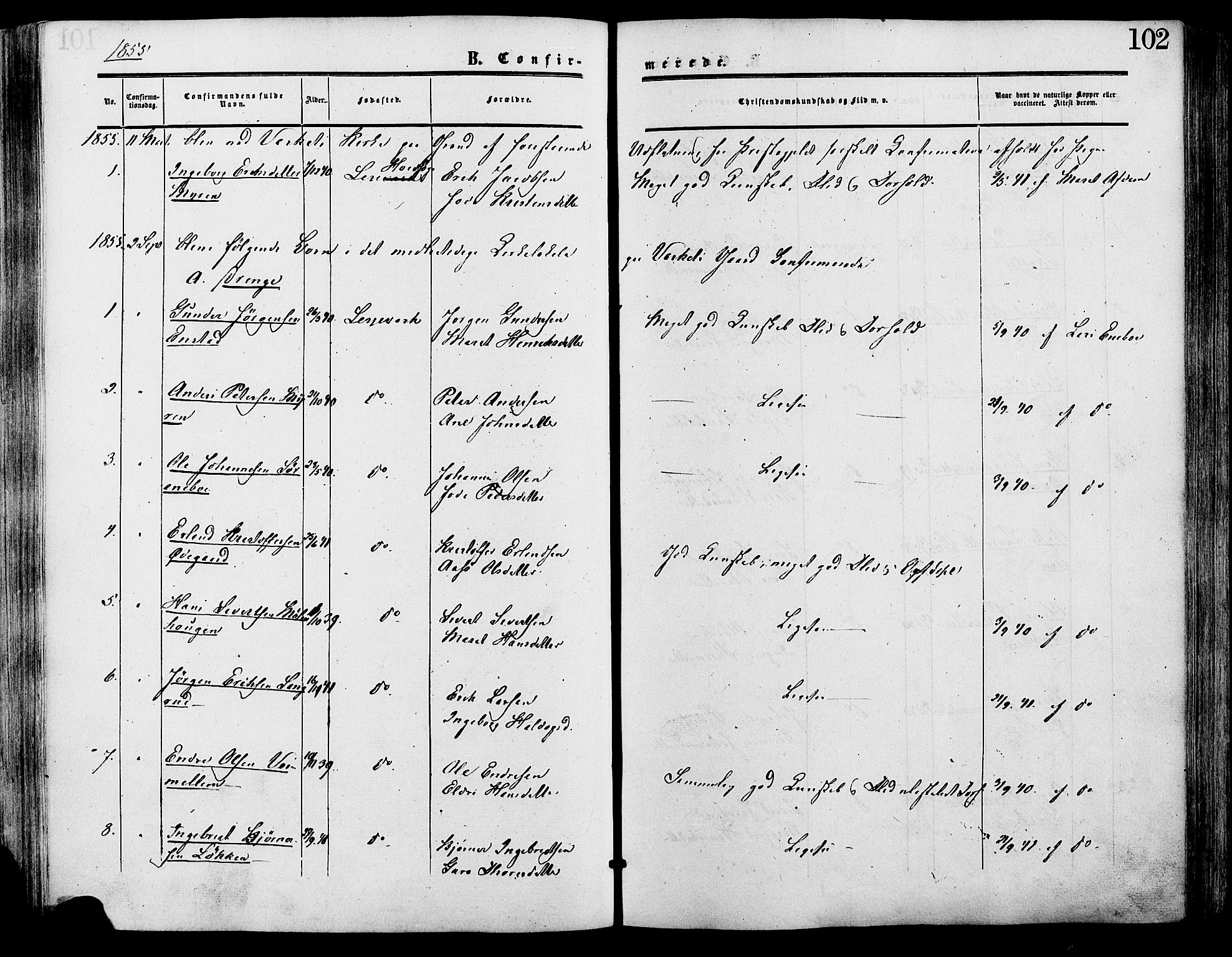 Lesja prestekontor, SAH/PREST-068/H/Ha/Haa/L0009: Parish register (official) no. 9, 1854-1889, p. 102