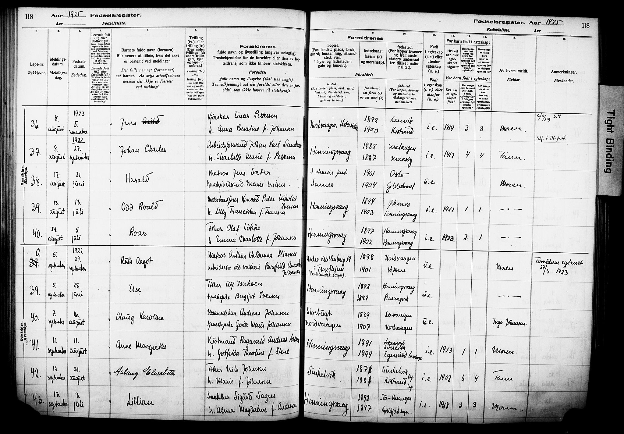 Kjelvik/Nordkapp sokneprestkontor, AV/SATØ-S-1350/I/Ia/L0015: Birth register no. 15, 1916-1930, p. 118