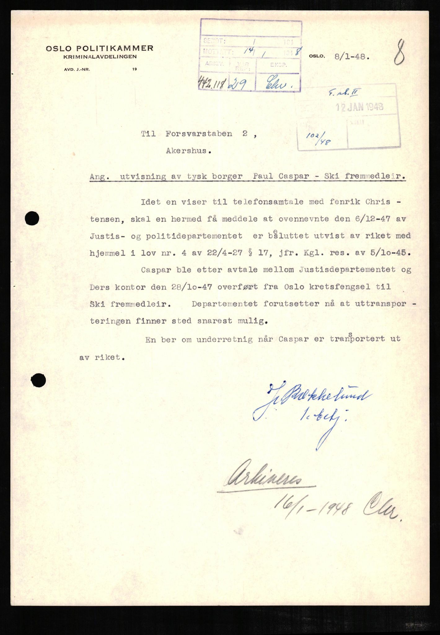 Forsvaret, Forsvarets overkommando II, RA/RAFA-3915/D/Db/L0005: CI Questionaires. Tyske okkupasjonsstyrker i Norge. Tyskere., 1945-1946, p. 218