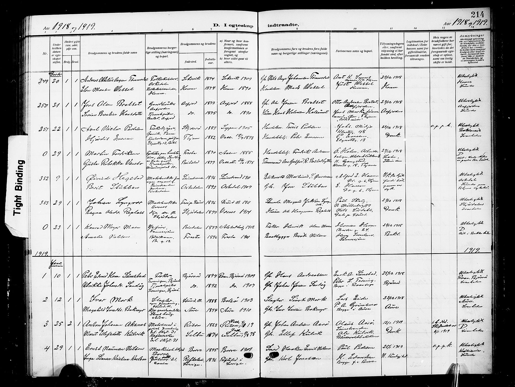 Ministerialprotokoller, klokkerbøker og fødselsregistre - Sør-Trøndelag, SAT/A-1456/601/L0097: Parish register (copy) no. 601C15, 1911-1921, p. 214